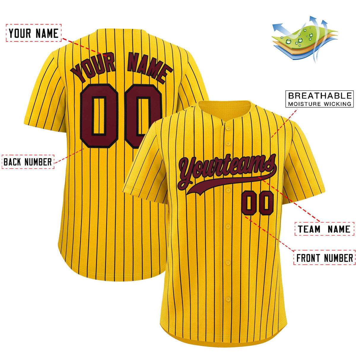 Custom Yellow Black Stripe Fashion Authentic Baseball Jersey