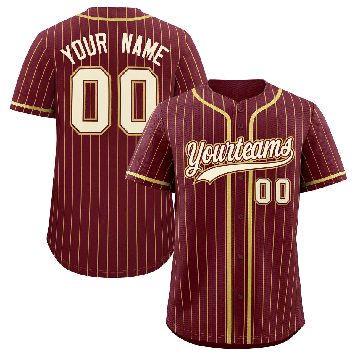 Custom Maroon Old Gold Stripe Fashion Authentic Baseball Jersey