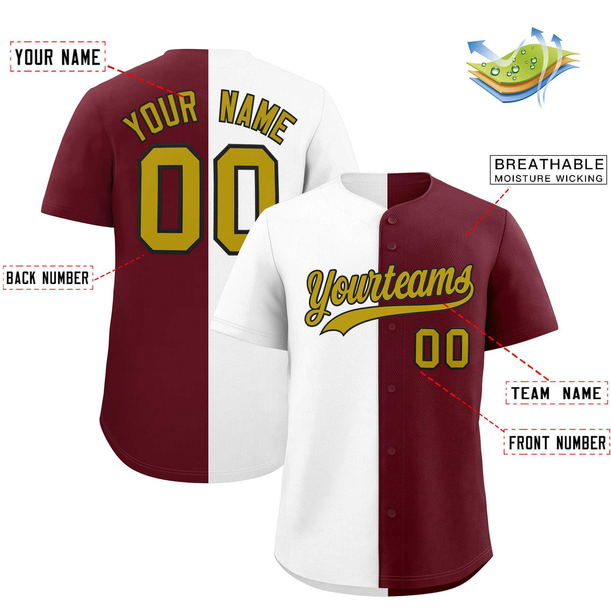 Custom White Maroon Two Tone Striped Fashion Authentic Baseball Jersey