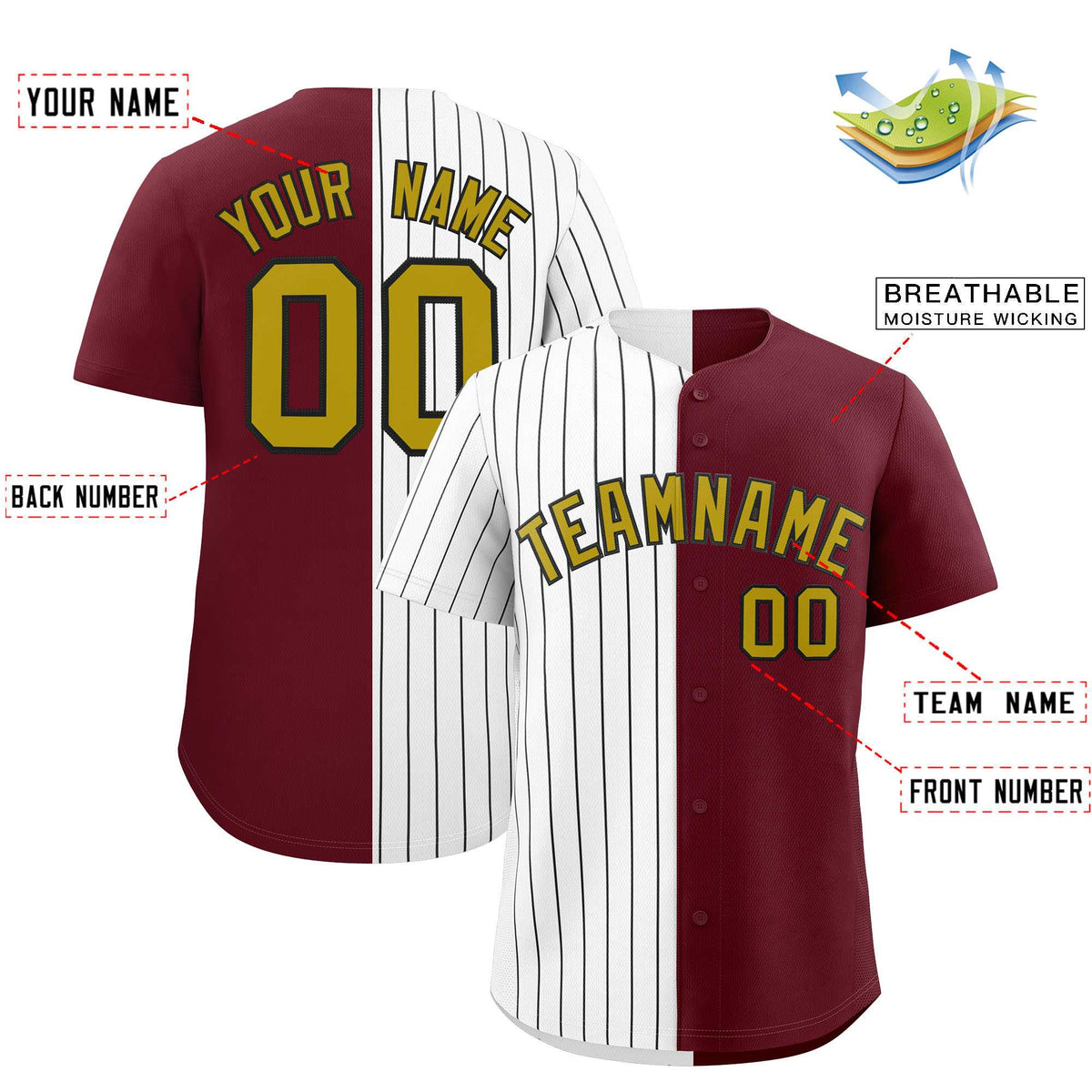 Custom White Maroon Split Fashion Authentic Baseball Jersey