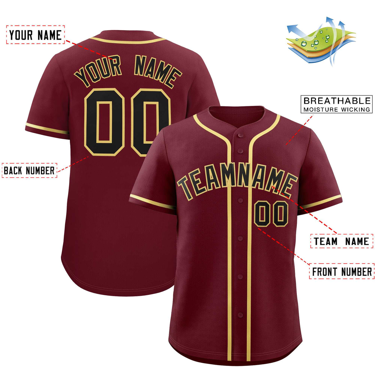 Custom Maroon Classic Style Authentic Baseball Jersey