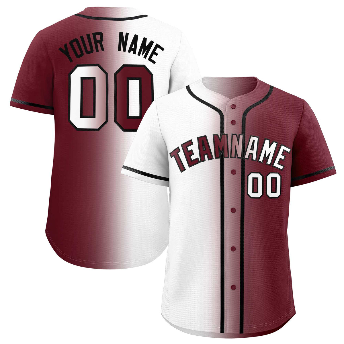 Custom White Maroon Two Tone Gradient Fashion Authentic Baseball Jersey