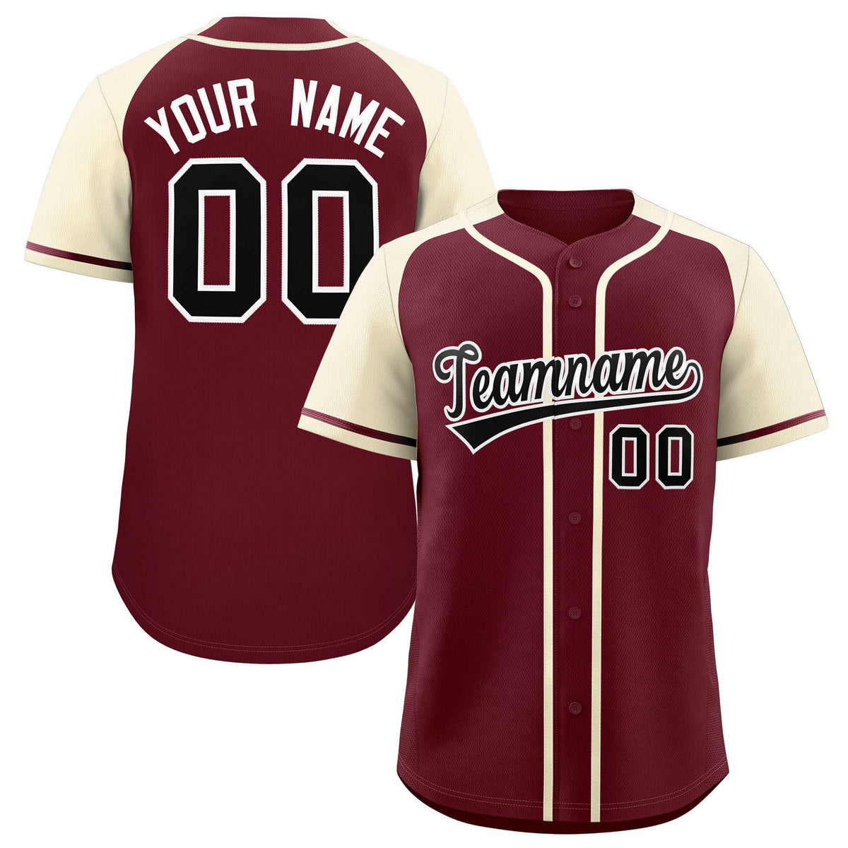 Custom Maroon Cream Raglan Sleeves Authentic Baseball Jersey