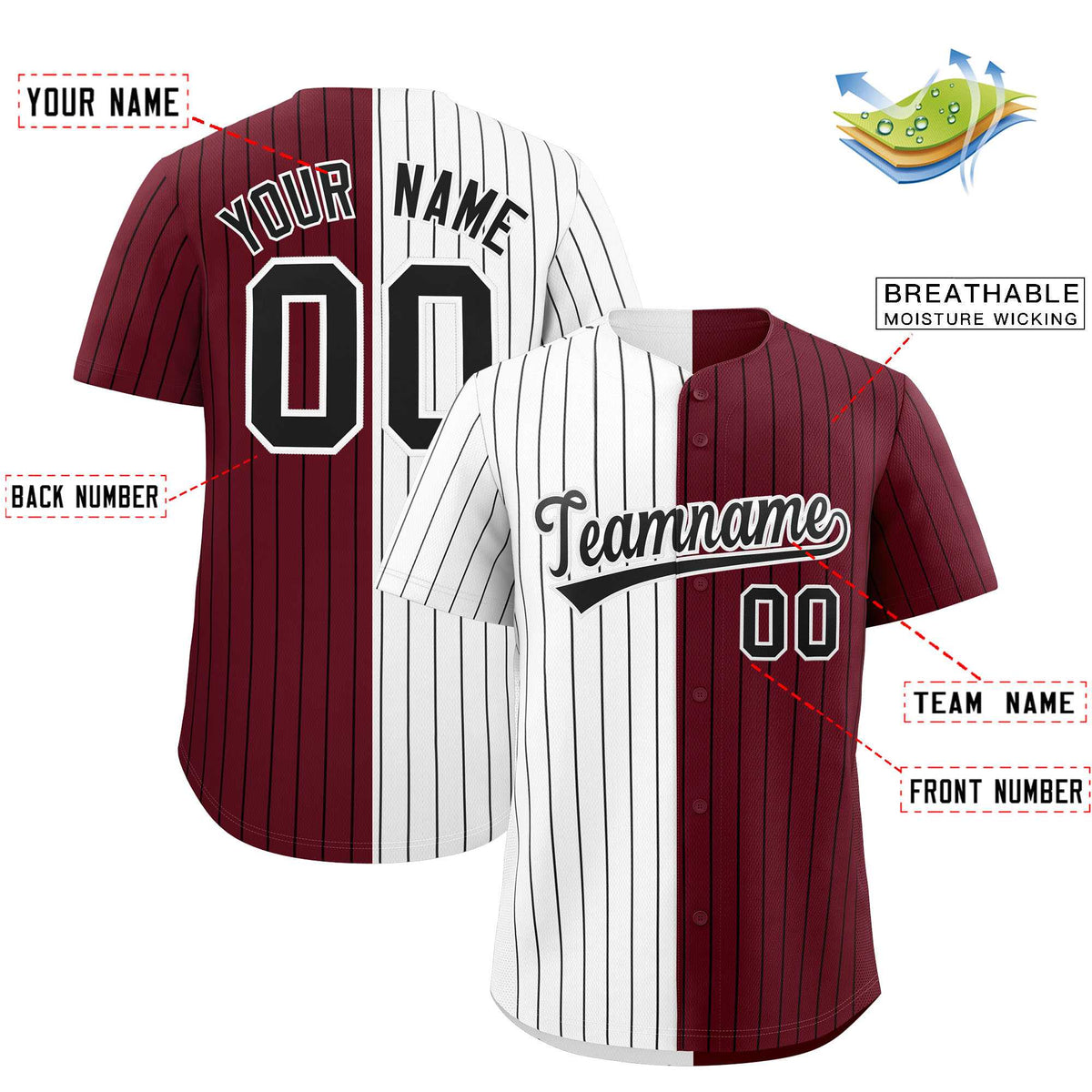 Custom White Maroon Two Tone Striped Fashion Authentic Baseball Jersey