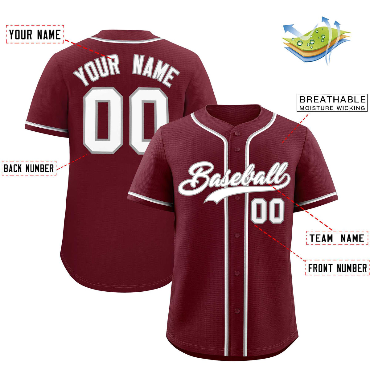 Custom Maroon Classic Style Authentic Baseball Jersey
