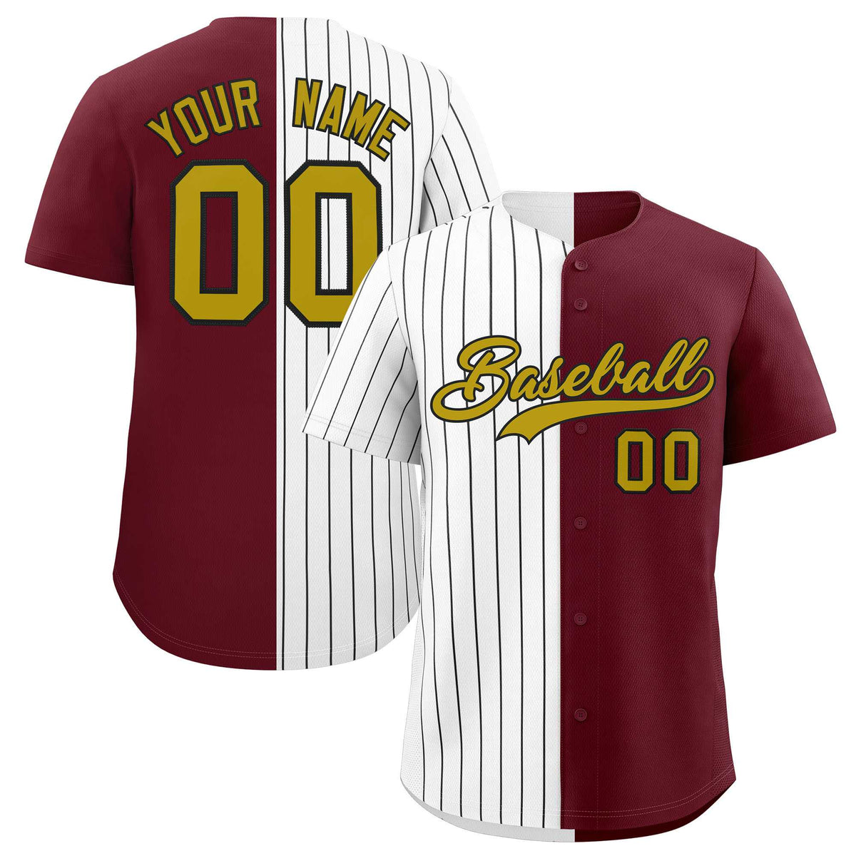 Custom White Maroon Split Fashion Authentic Baseball Jersey