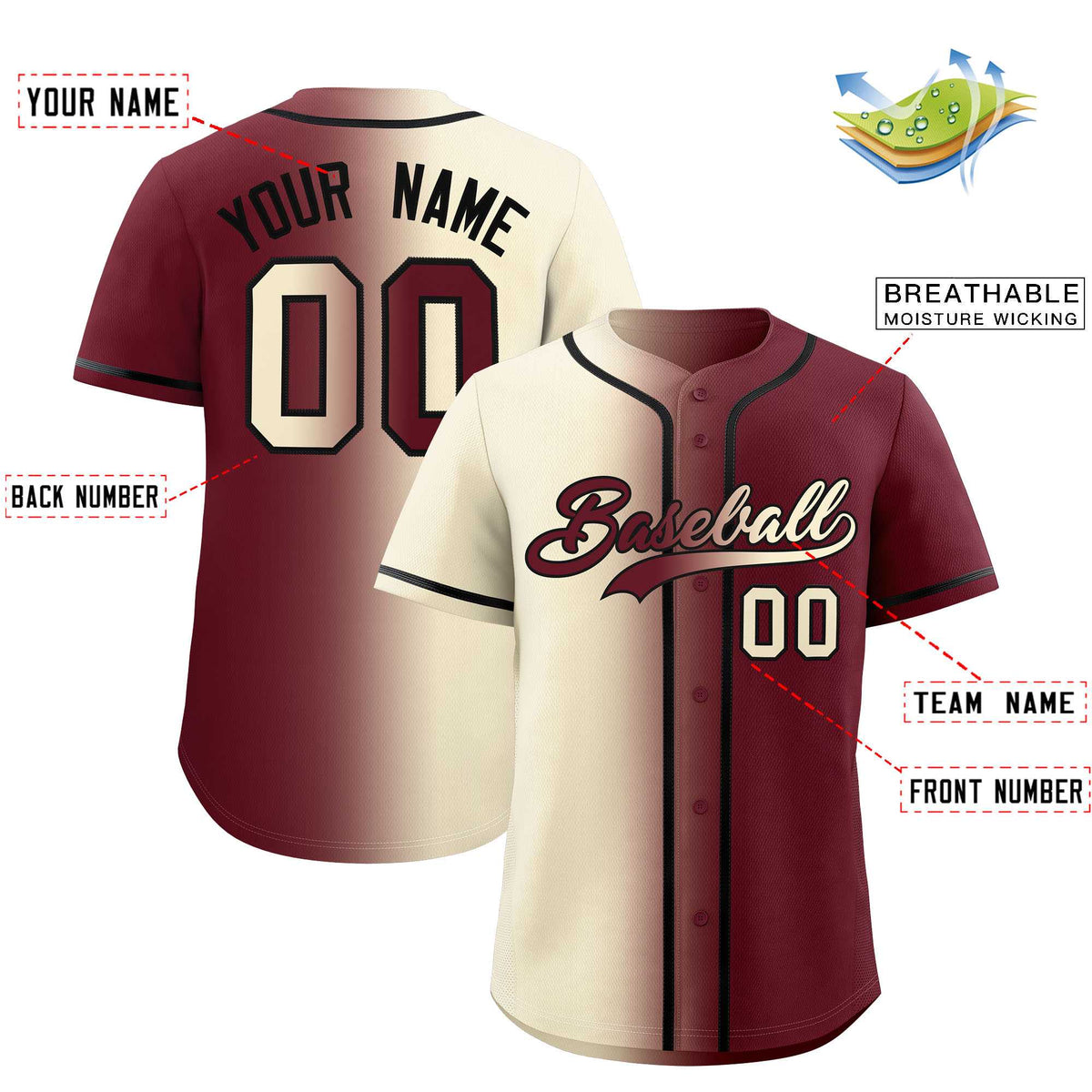 Custom Cream Maroon Two Tone Gradient Fashion Authentic Baseball Jersey