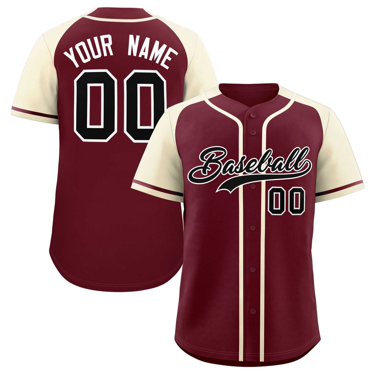 Custom Maroon Cream Raglan Sleeves Authentic Baseball Jersey