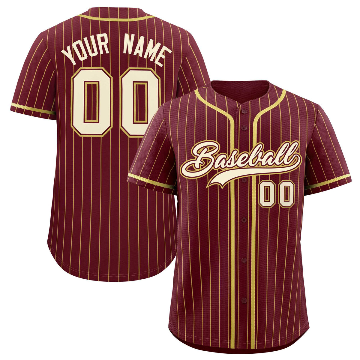 Custom Maroon Old Gold Stripe Fashion Authentic Baseball Jersey