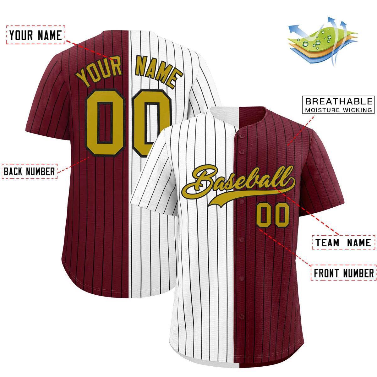 Custom White Maroon Two Tone Striped Fashion Authentic Baseball Jersey