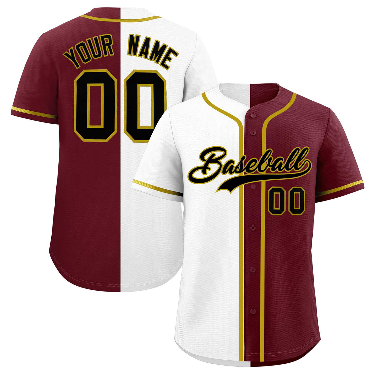 Custom White Maroon Split Fashion Authentic Baseball Jersey