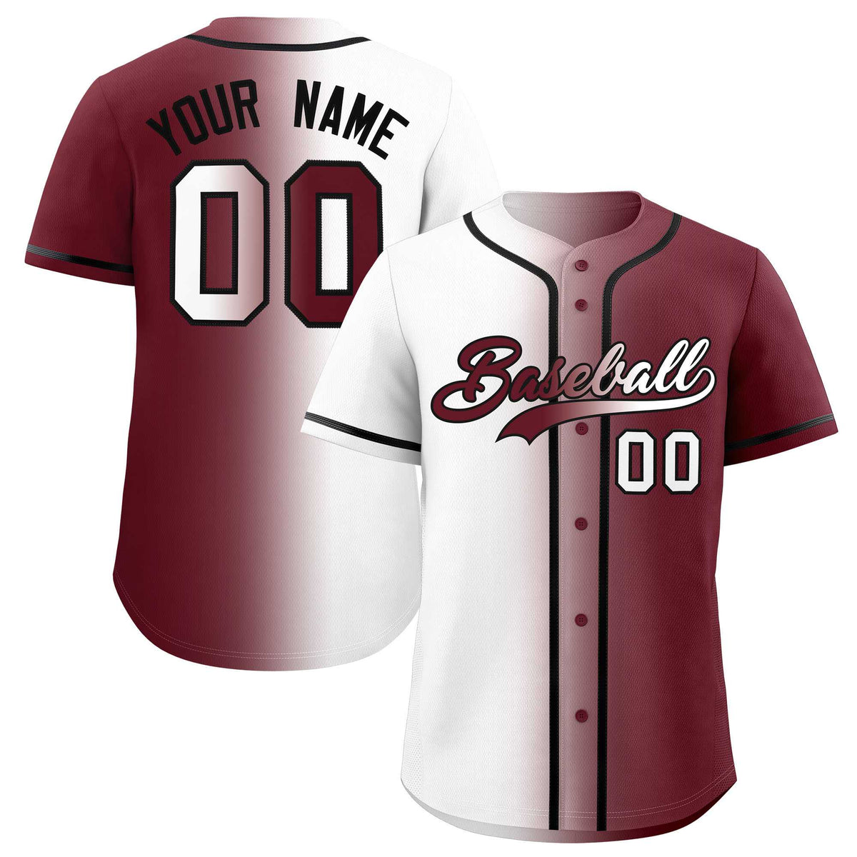 Custom White Maroon Two Tone Gradient Fashion Authentic Baseball Jersey