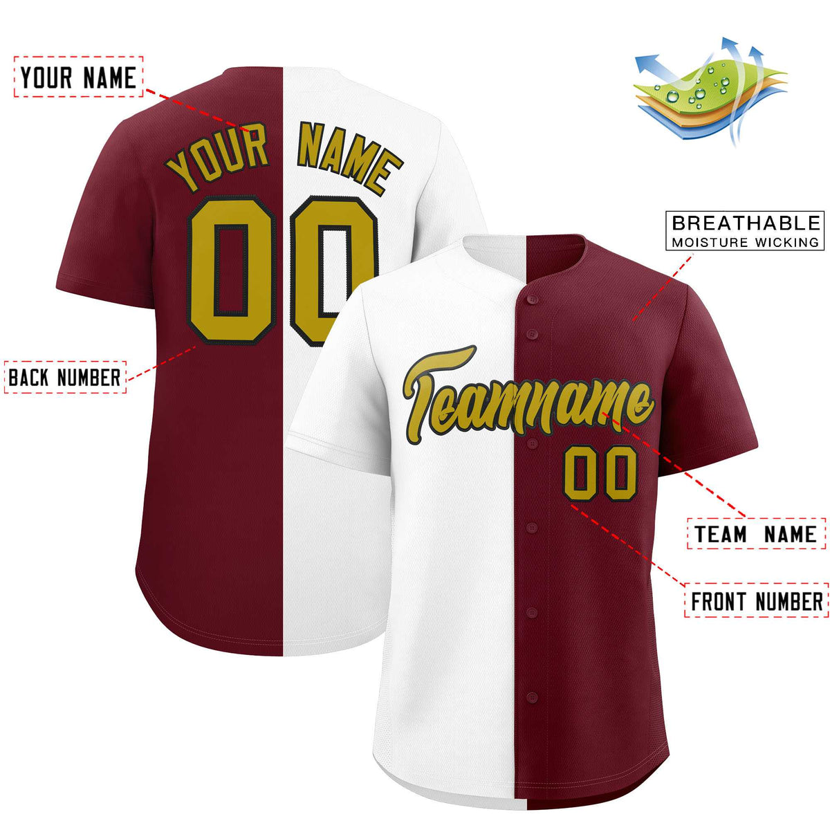 Custom White Maroon Two Tone Striped Fashion Authentic Baseball Jersey