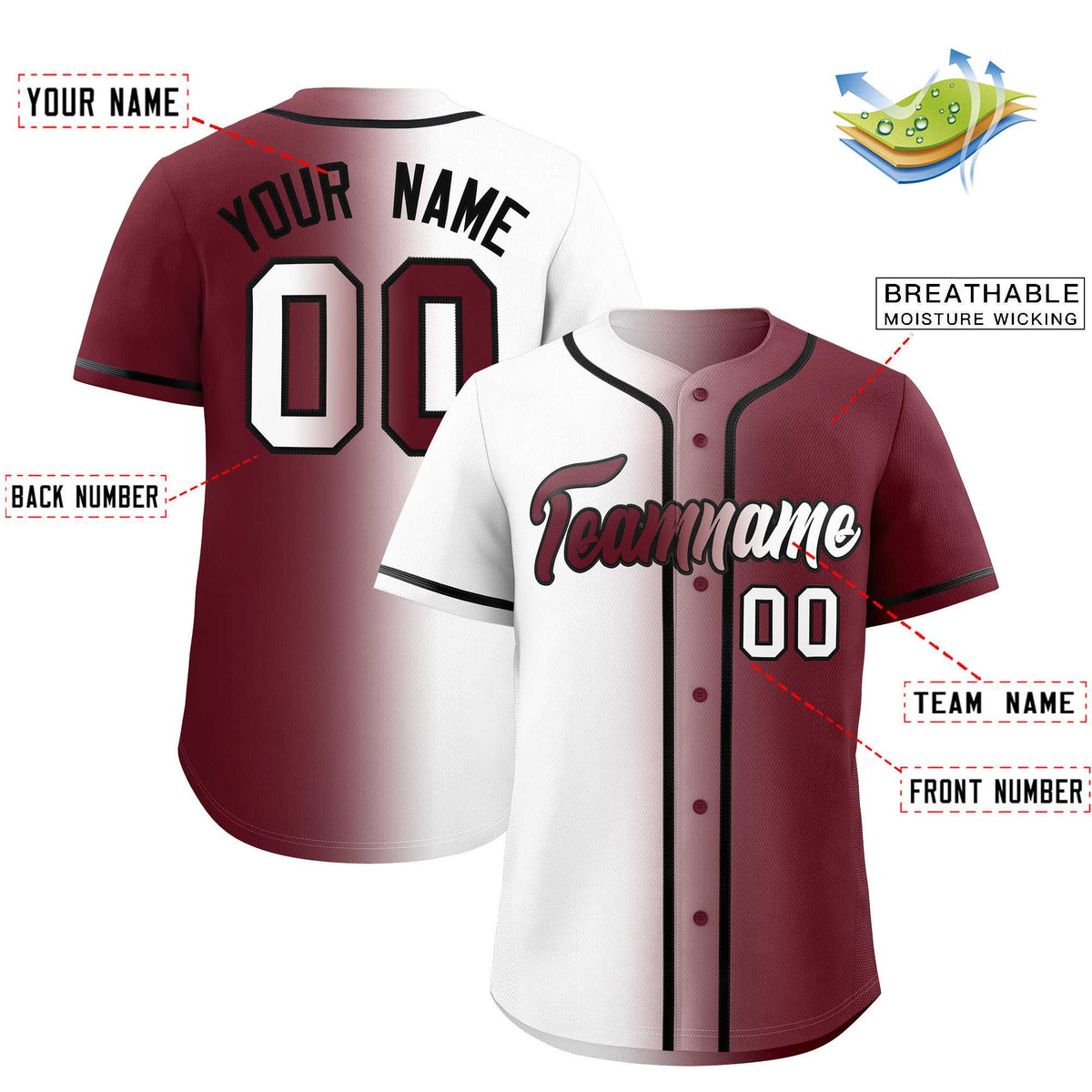 Custom White Maroon Two Tone Gradient Fashion Authentic Baseball Jersey