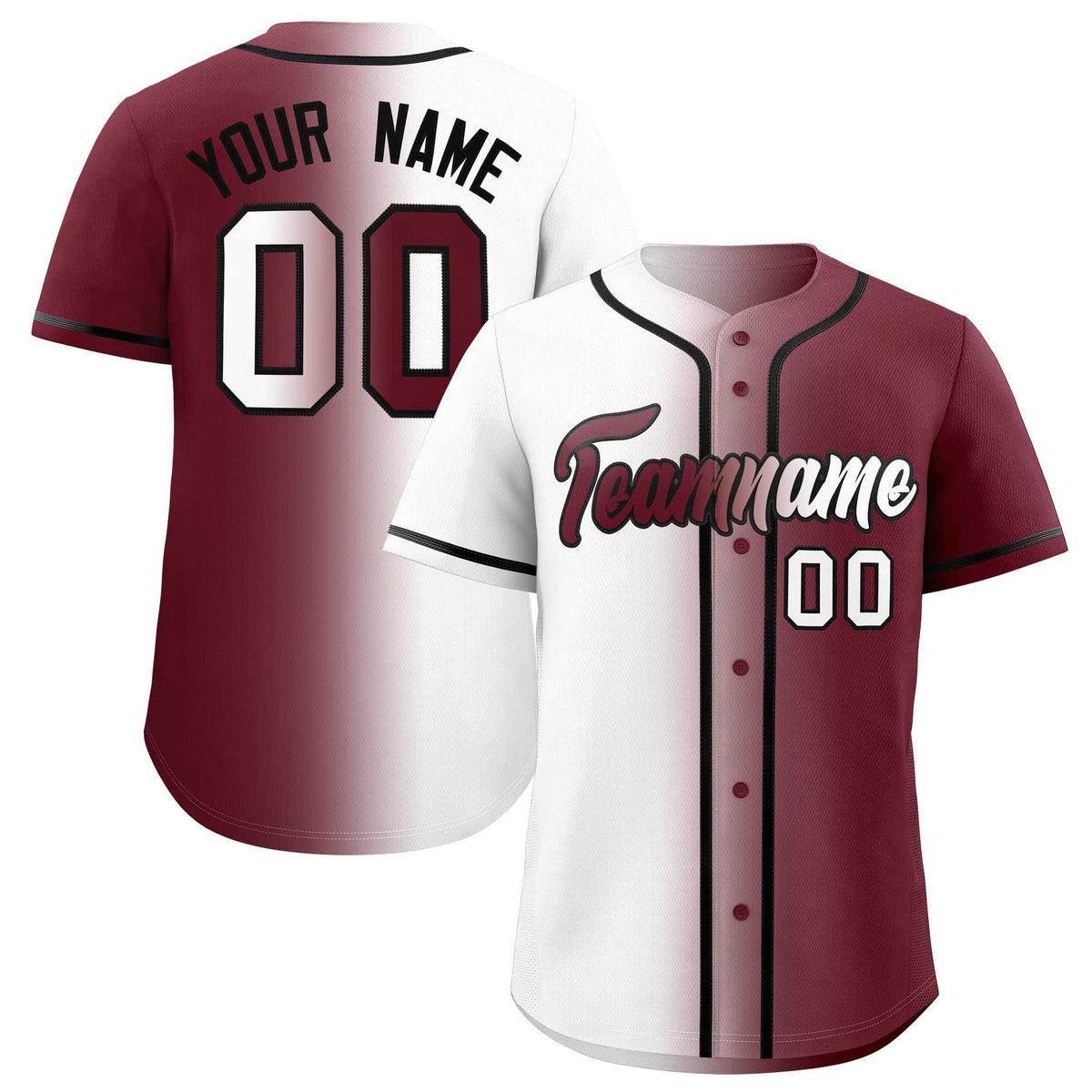Custom White Maroon Two Tone Gradient Fashion Authentic Baseball Jersey