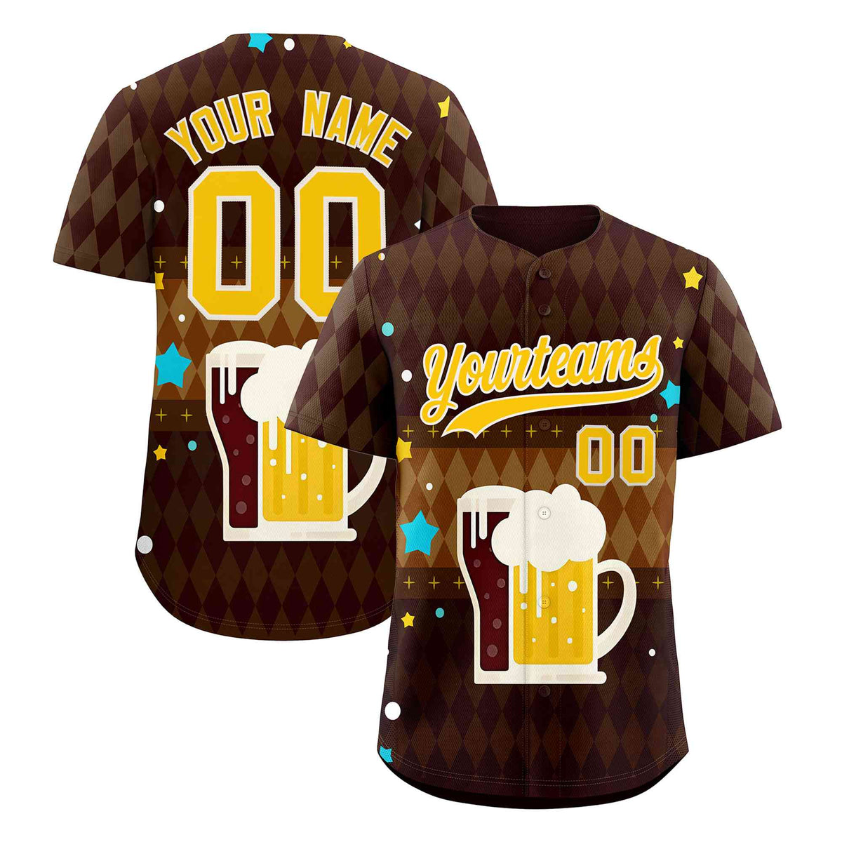 Custom Brown Light Brown National Beer Day Personalized Beer Pattern Baseball Jersey | Suitable For Groups Or Parties | KXKSHOP
