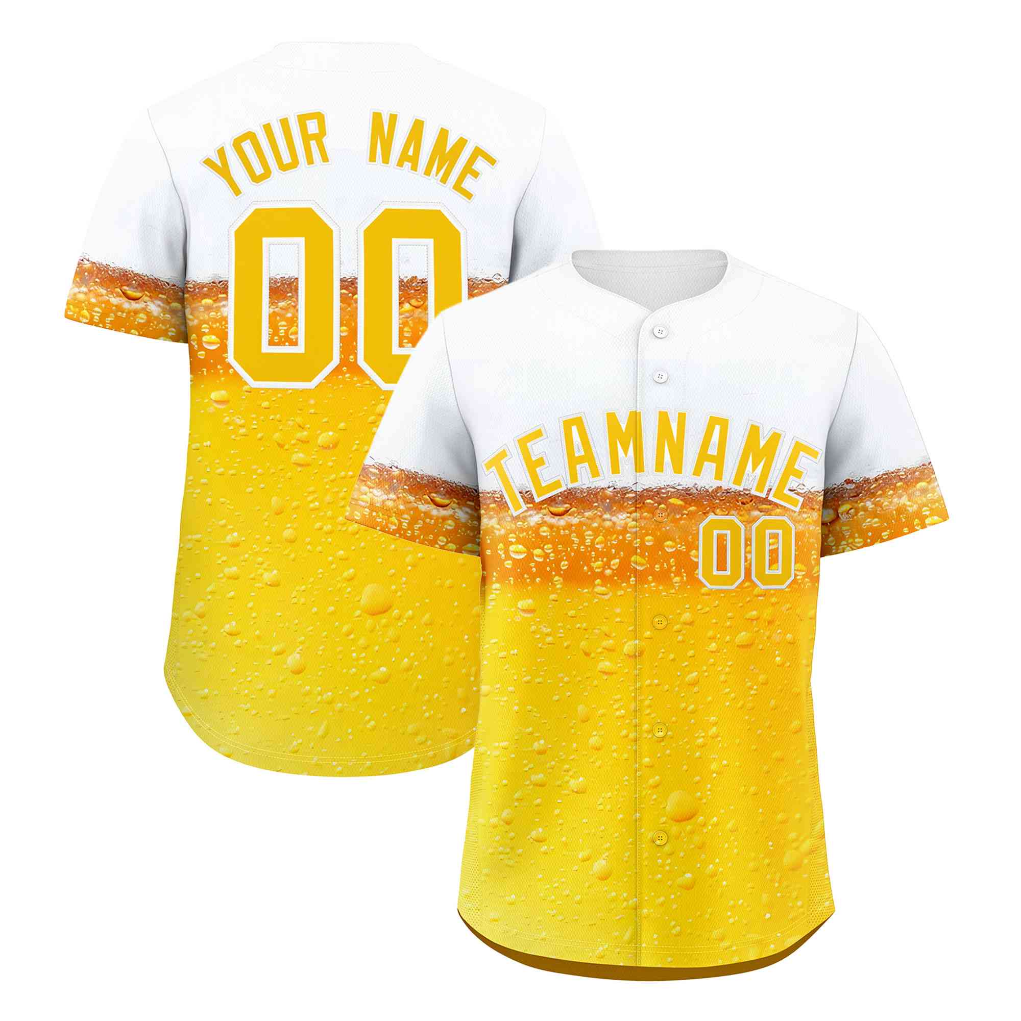 Custom Gold White National Beer Day Personalized Beer Pattern Baseball Jersey | Suitable For Groups Or Parties | KXKSHOP