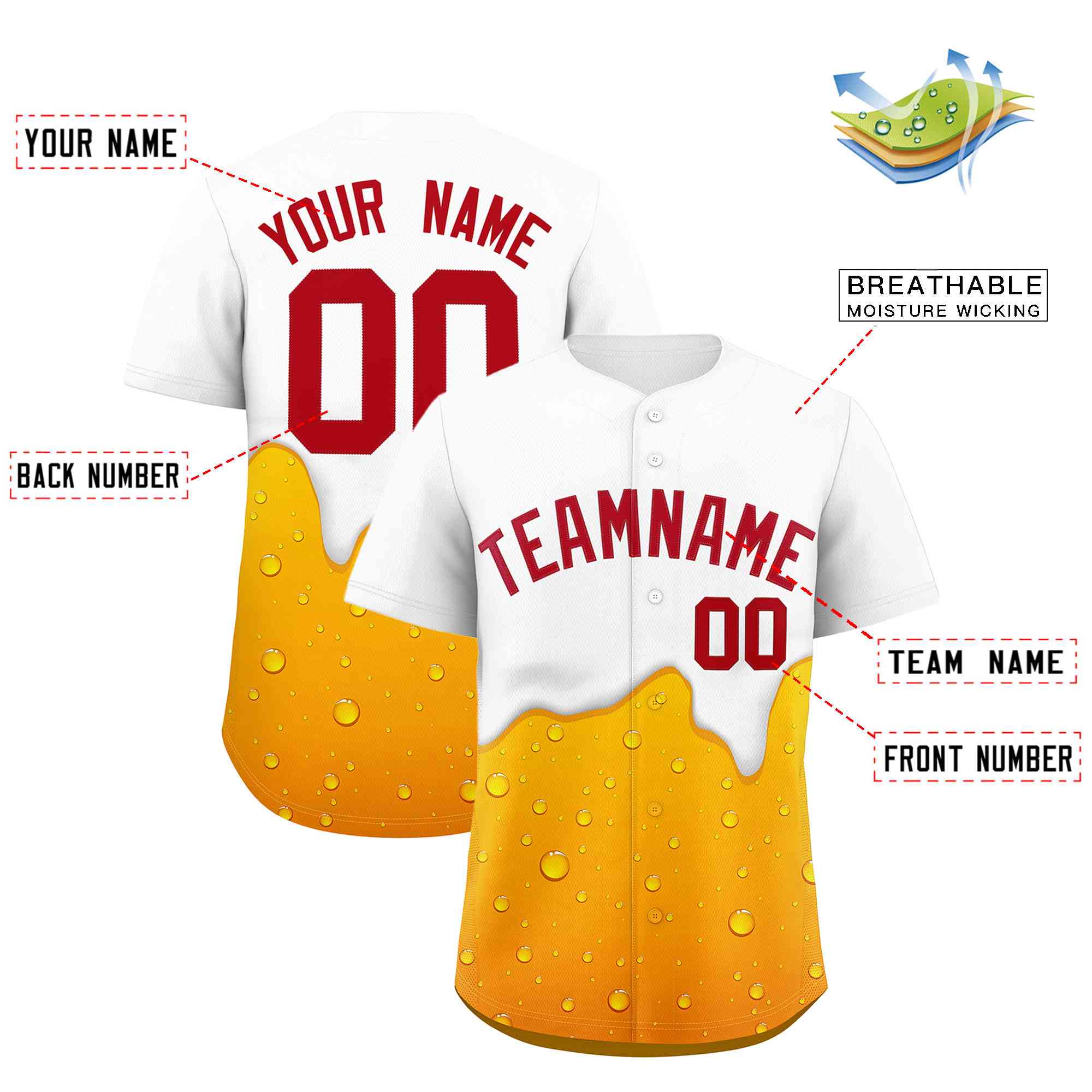 Custom Orange White National Beer Day Personalized Beer Pattern Baseball Jersey | Suitable For Groups Or Parties | KXKSHOP