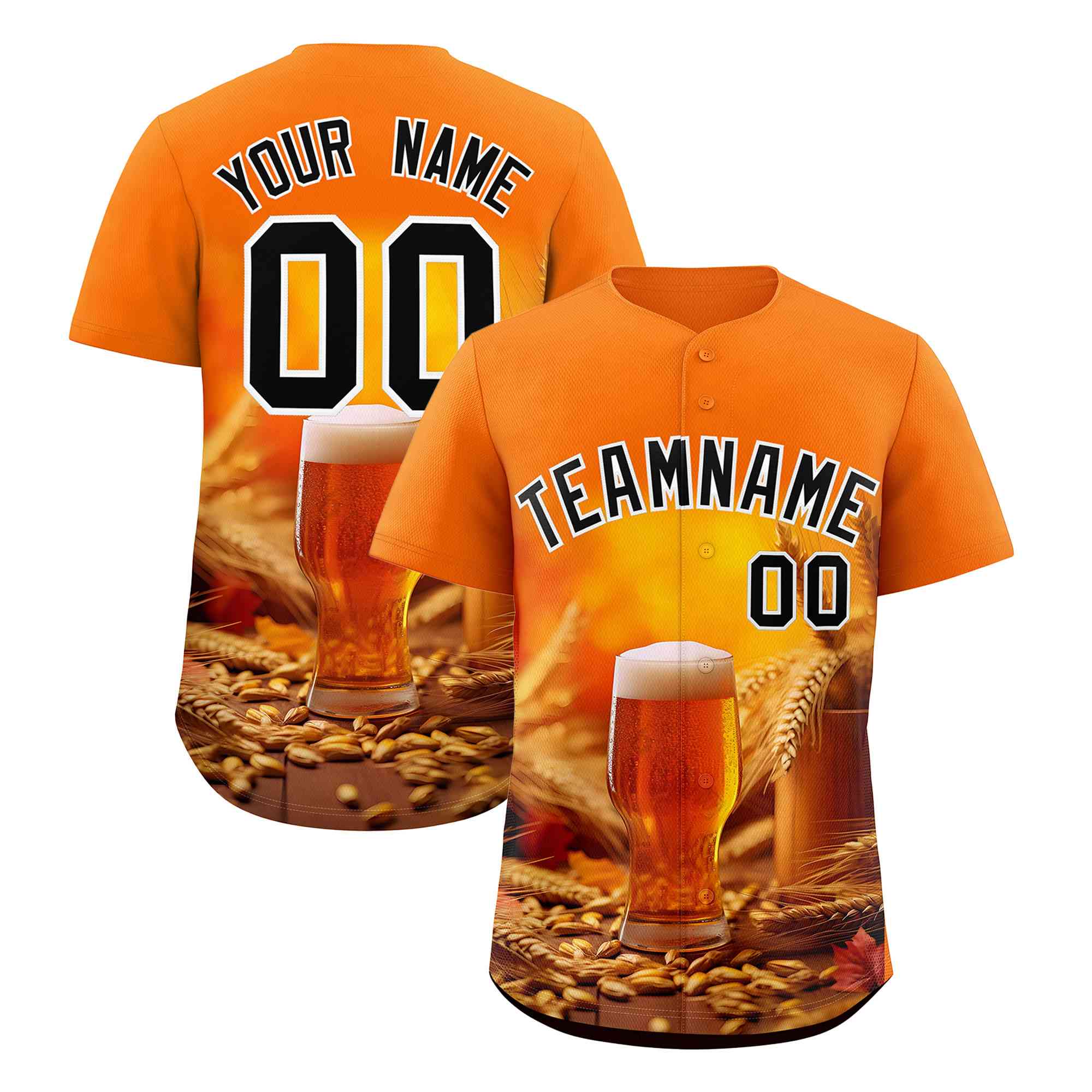 Custom Orange National Beer Day Personalized Beer Pattern Baseball Jersey | Suitable For Groups Or Parties | KXKSHOP