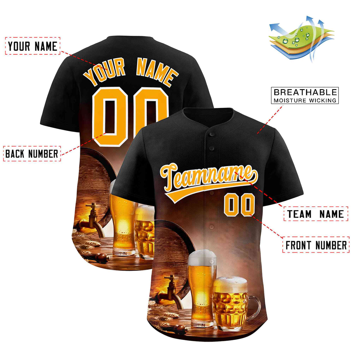 Custom Black National Beer Day Personalized Beer Pattern Baseball Jersey | Suitable For Groups Or Parties | KXKSHOP