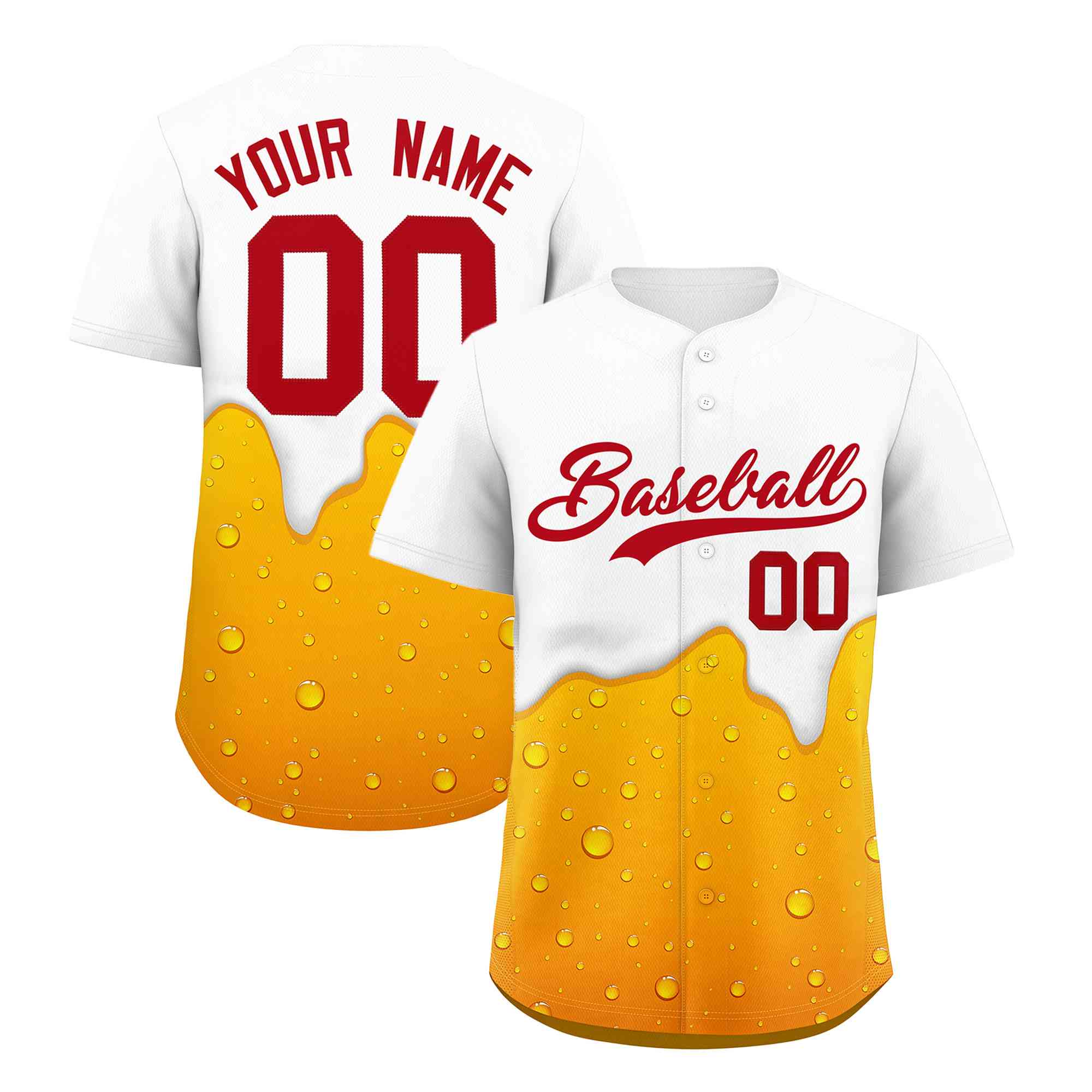Custom Orange White National Beer Day Personalized Beer Pattern Baseball Jersey | Suitable For Groups Or Parties | KXKSHOP