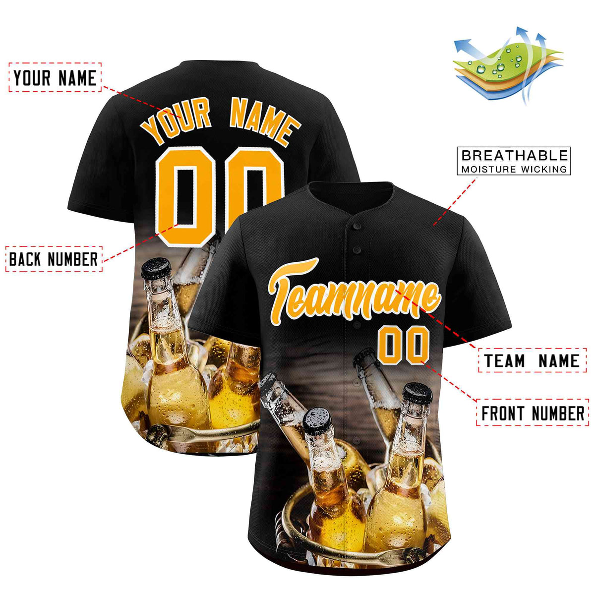 Custom Black National Beer Day Personalized Beer Pattern Baseball Jersey | Suitable For Groups Or Parties | KXKSHOP