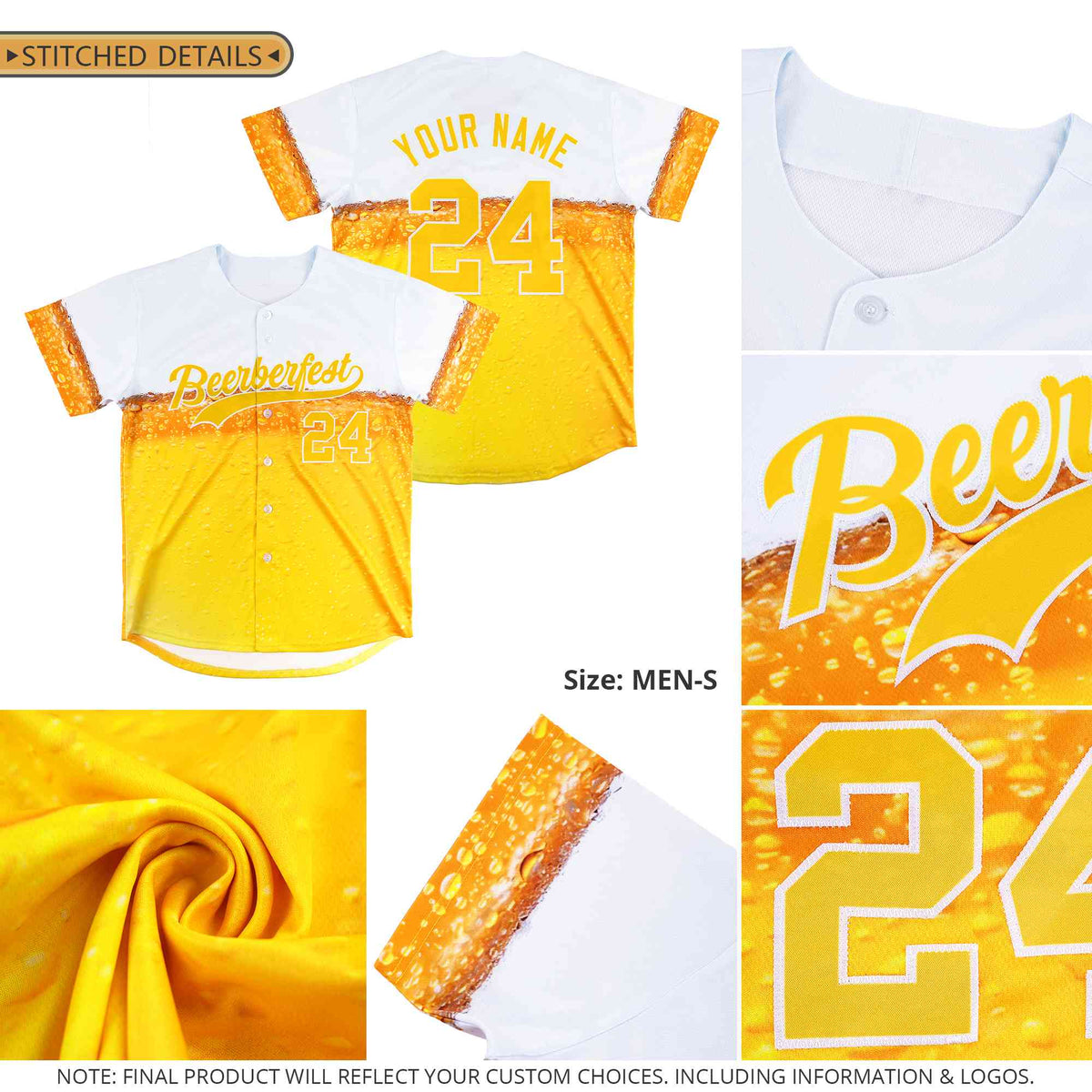 Custom Light Blue Gold National Beer Day Personalized Beer Pattern Baseball Jersey | Suitable For Groups Or Parties | KXKSHOP
