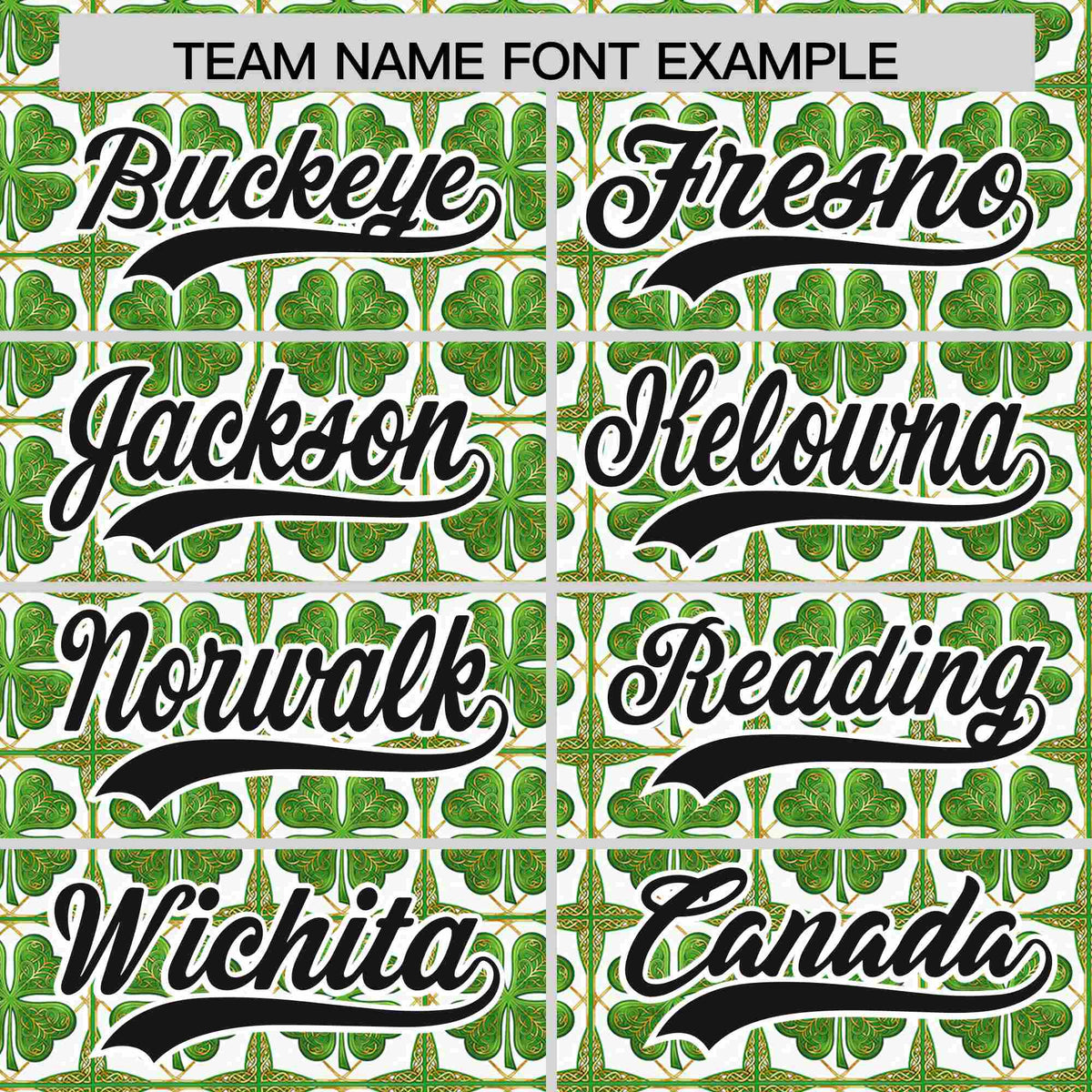 Custom White Black St.Patrick&#39;s Day Personalized Four Leaf Clover Pattern Baseball Jersey