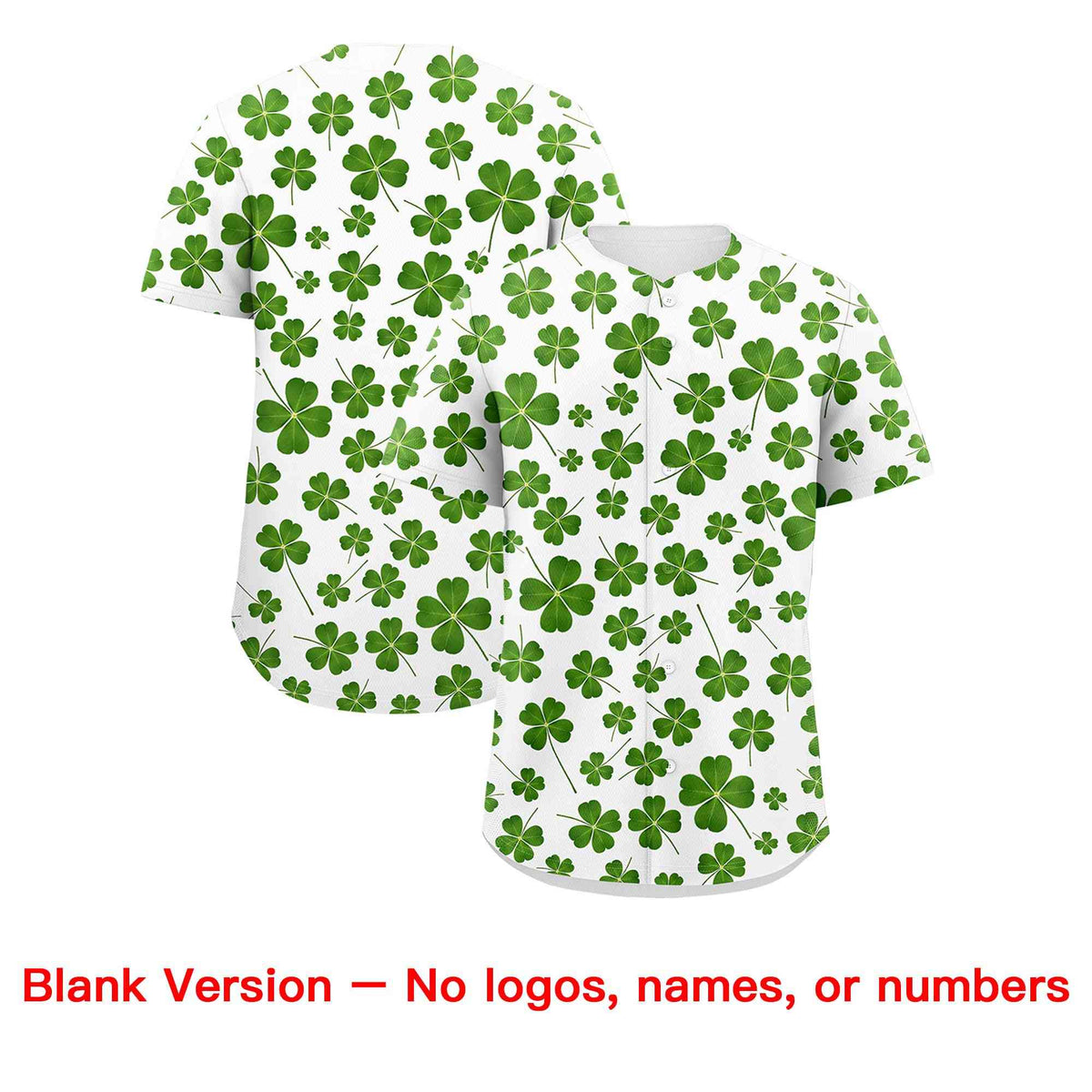 Custom White Green St.Patrick&#39;s Day Personalized Four Leaf Clover Pattern Baseball Jersey