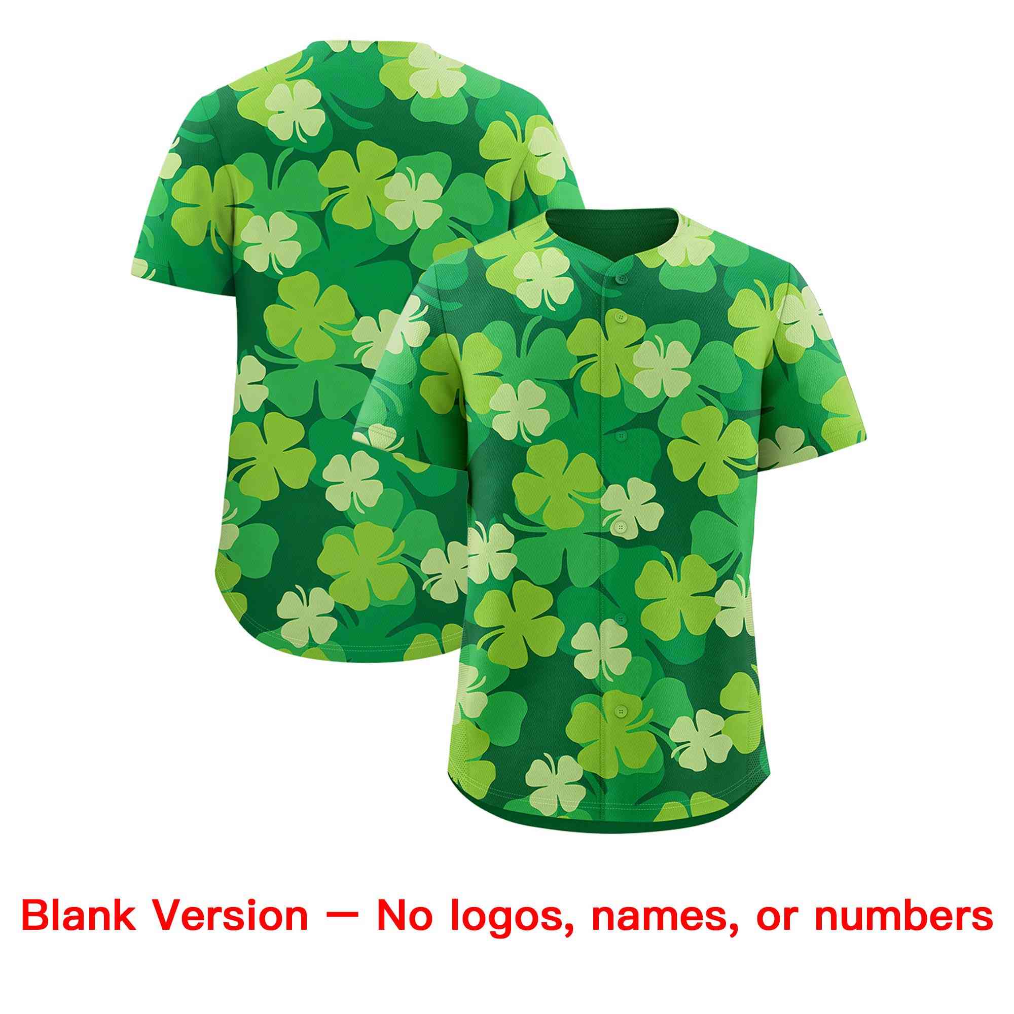Custom Kelly Green White St.Patrick's Day Personalized Four Leaf Clover Pattern Baseball Jersey