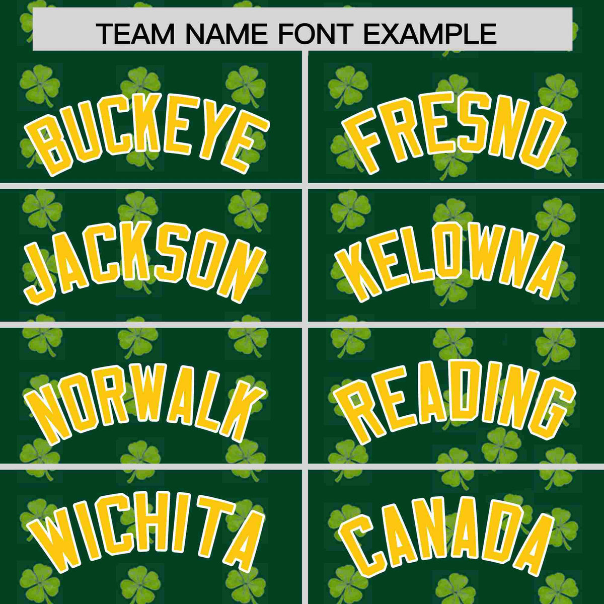 Custom Green Gold St.Patrick&#39;s Day Personalized Four Leaf Clover Pattern Baseball Jersey