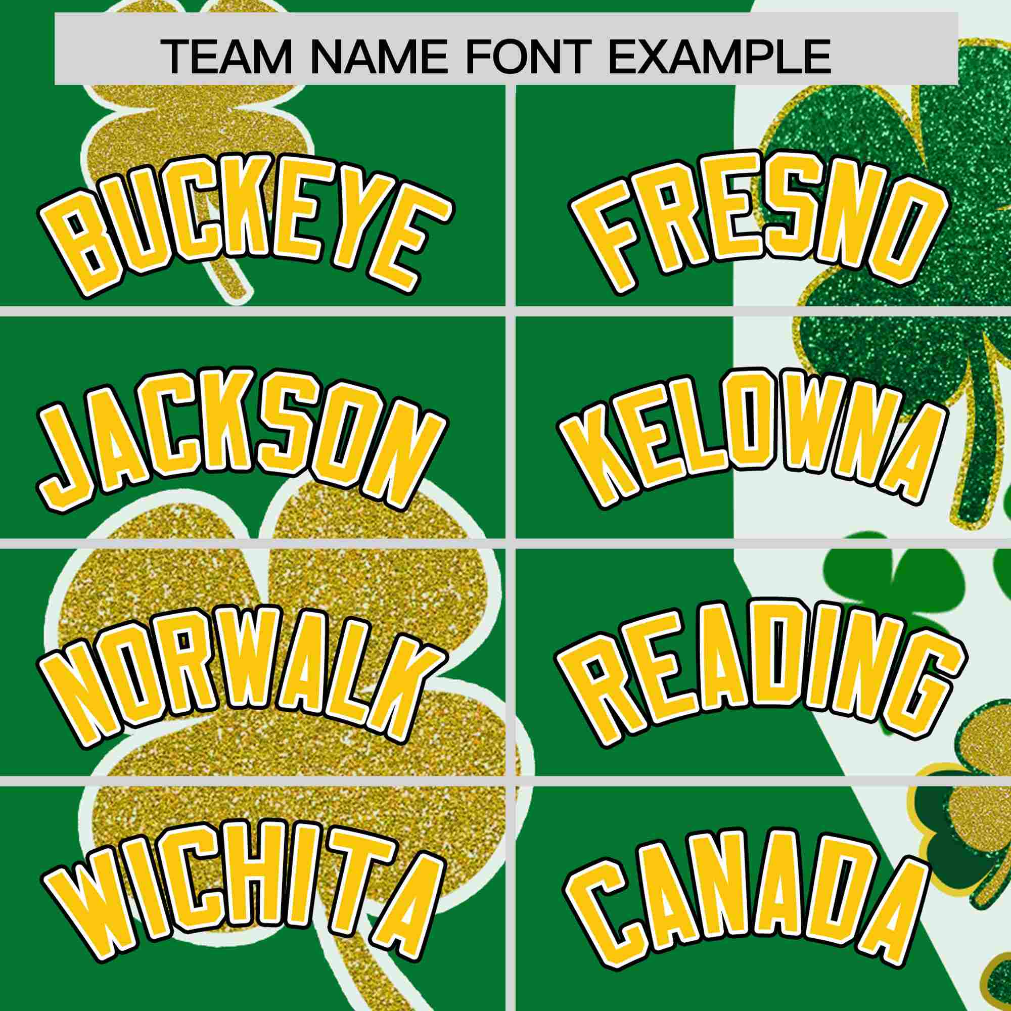 Custom Kelly Green Gold St.Patrick's Day Personalized Four Leaf Clover Pattern Baseball Jersey