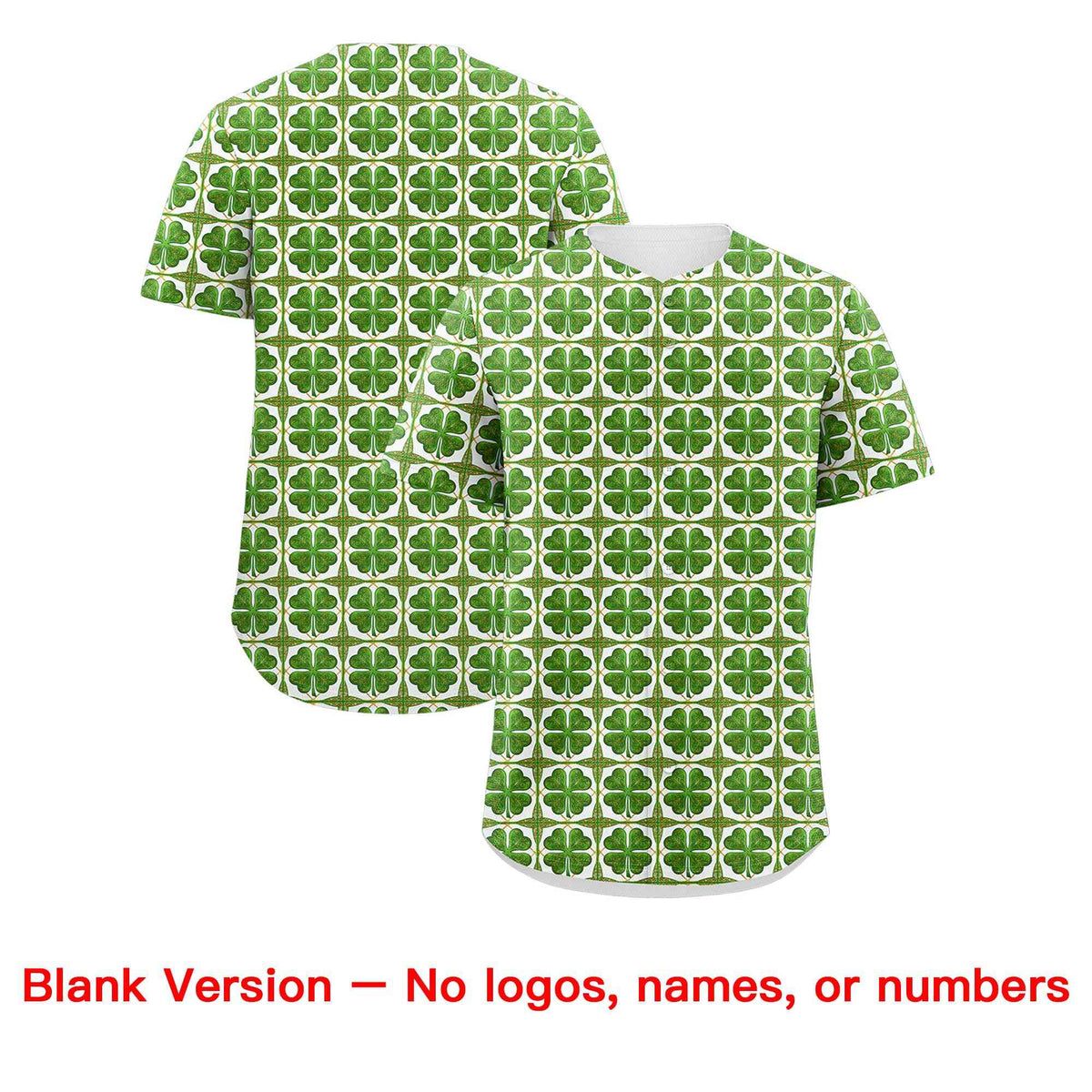 Custom White Black St.Patrick&#39;s Day Personalized Four Leaf Clover Pattern Baseball Jersey| KXKSHOP