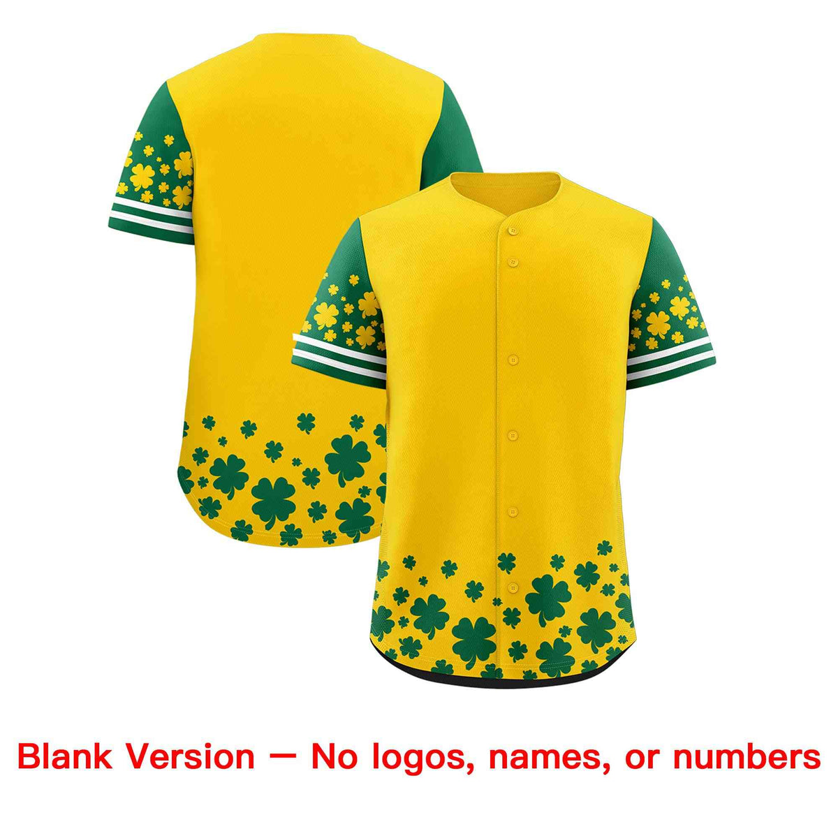 Custom Gold Kelly Green St.Patrick&#39;s Day Personalized Four Leaf Clover Pattern Baseball Jersey| KXKSHOP