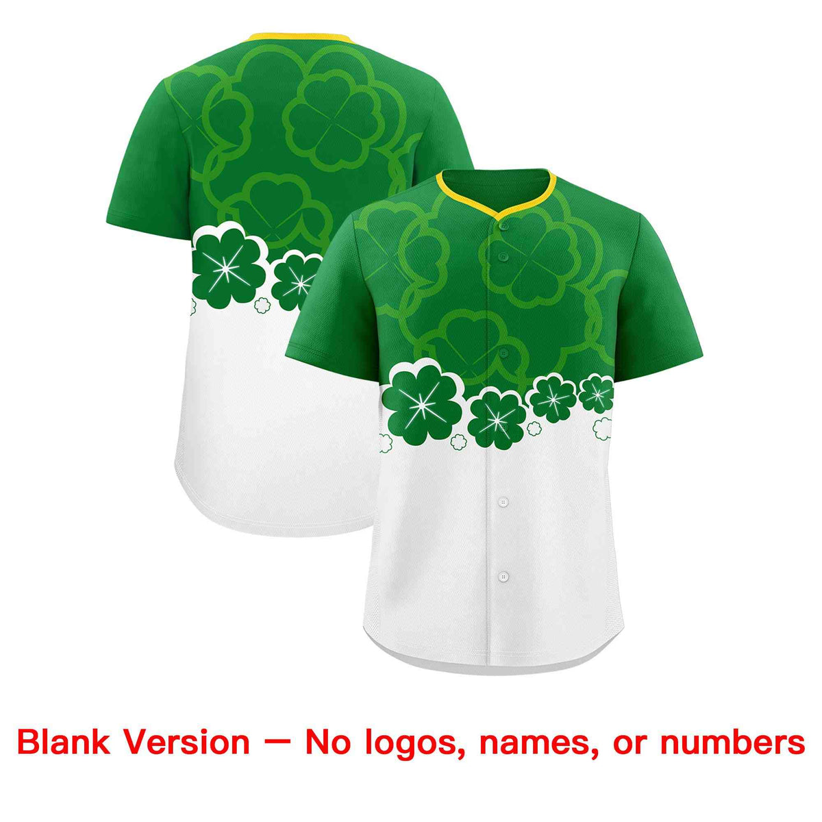 Custom White Kelly Green St.Patrick&#39;s Day Personalized Four Leaf Clover Pattern Baseball Jersey| KXKSHOP