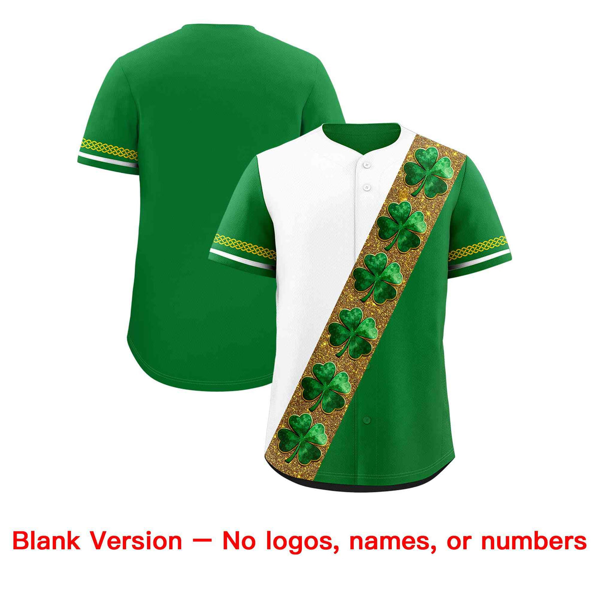 Custom White Kelly Green St.Patrick&#39;s Day Personalized Four Leaf Clover Pattern Baseball Jersey| KXKSHOP