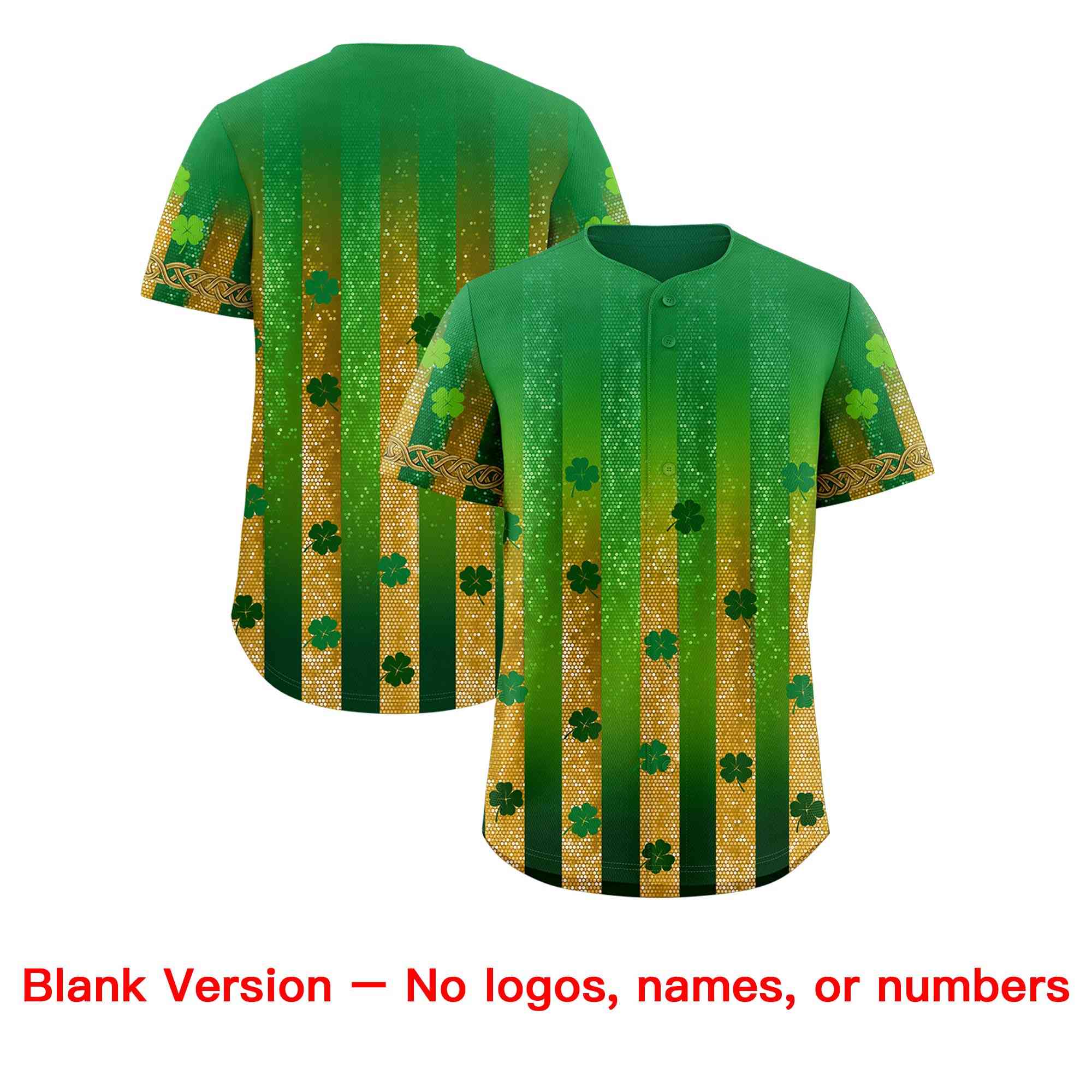 Custom Kelly Green Green St.Patrick's Day Personalized Four Leaf Clover Pattern Baseball Jersey| KXKSHOP