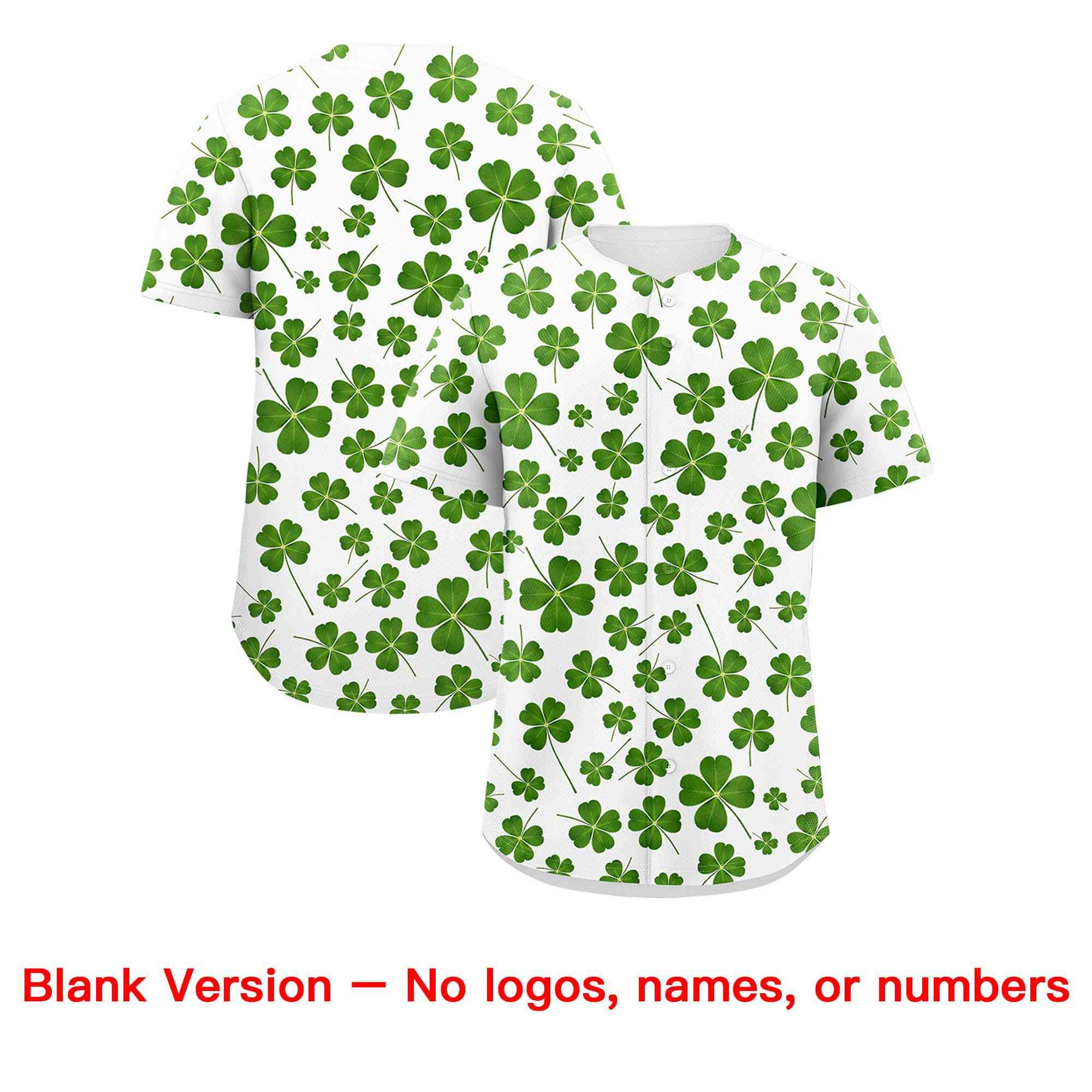 Custom White Green St.Patrick's Day Personalized Four Leaf Clover Pattern Baseball Jersey