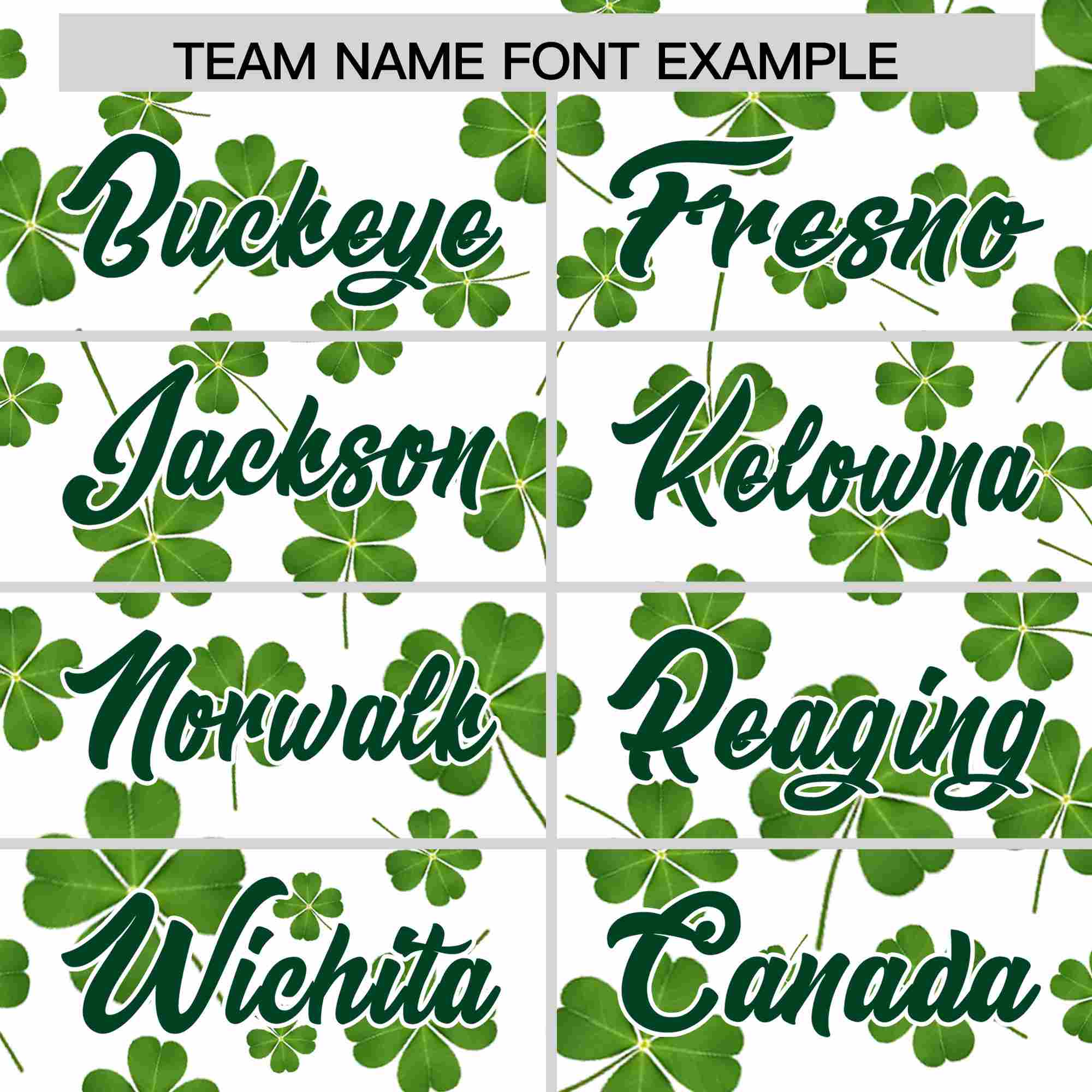 Custom White Green St.Patrick's Day Personalized Four Leaf Clover Pattern Baseball Jersey