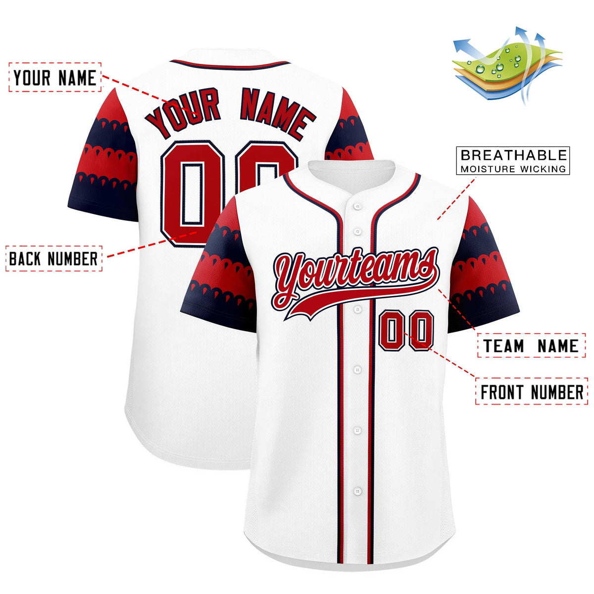 Custom White Red Navy Sleeve Flag Lace Baseball Jersey | Sublimation Printed &amp; Embroidery,Add Name and Numbern,Perfect for Teams | KXKSHOP