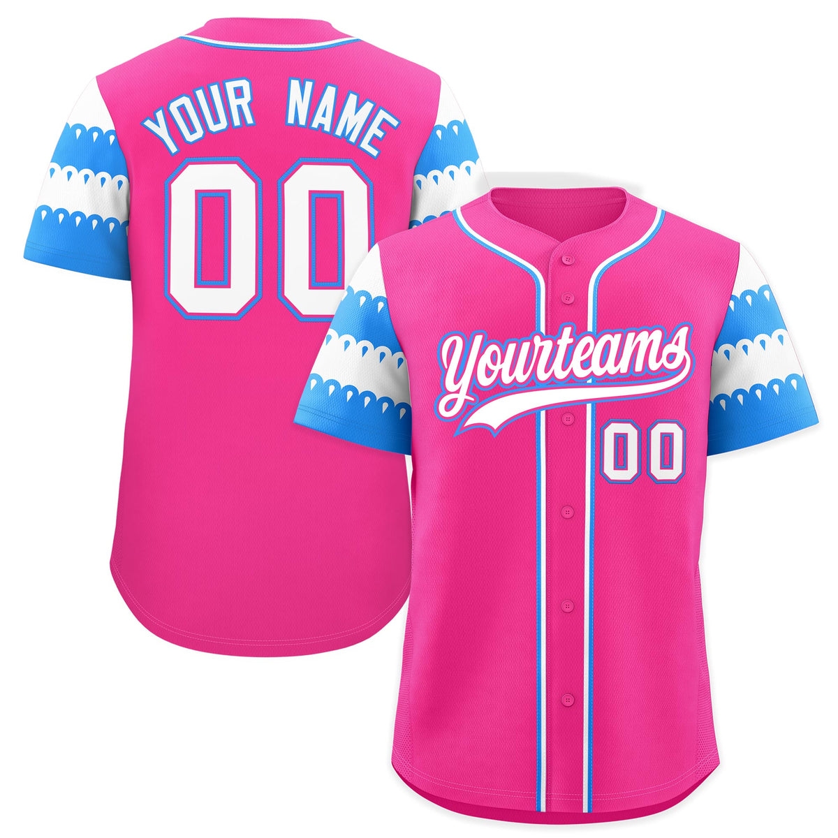 Custom Pink Powder Blue White Sleeve Flag Lace Baseball Jersey | Sublimation Printed &amp; Embroidery,Add Name and Numbern,Perfect for Teams | KXKSHOP