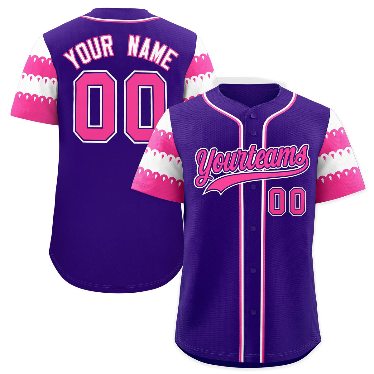 Custom Purple Pink White Sleeve Flag Lace Baseball Jersey | Sublimation Printed &amp; Embroidery,Add Name and Numbern,Perfect for Teams | KXKSHOP