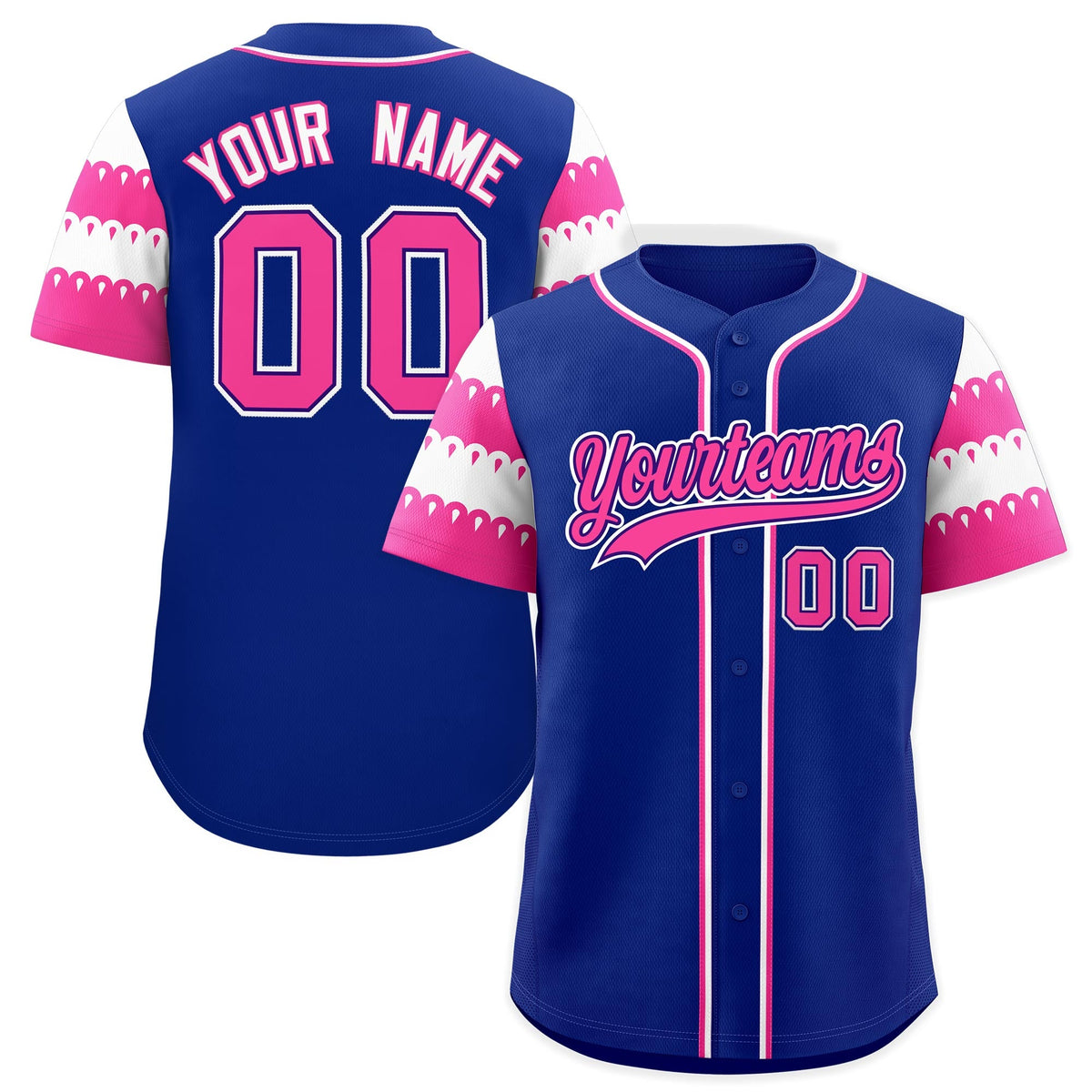 Custom Royal Pink White Sleeve Flag Lace Baseball Jersey | Sublimation Printed &amp; Embroidery,Add Name and Numbern,Perfect for Teams | KXKSHOP