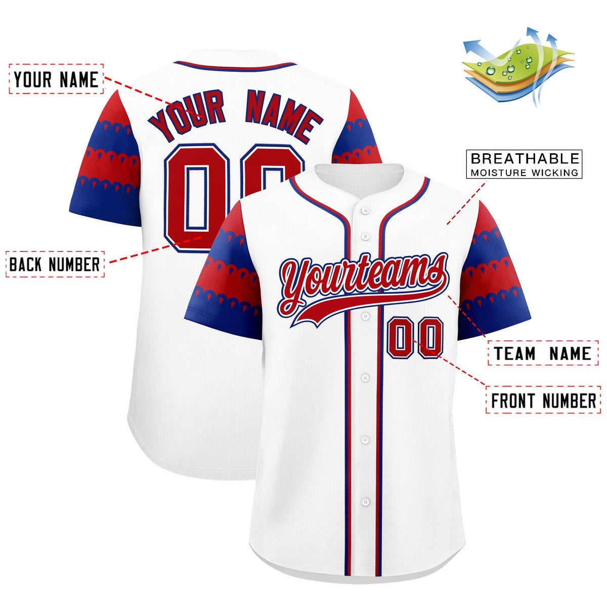 Custom White Royal Red Sleeve Flag Lace Baseball Jersey | Sublimation Printed &amp; Embroidery,Add Name and Numbern,Perfect for Teams | KXKSHOP