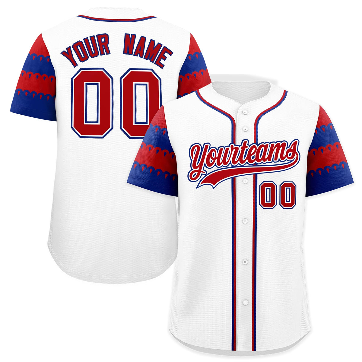 Custom White Royal Red Sleeve Flag Lace Baseball Jersey | Sublimation Printed &amp; Embroidery,Add Name and Numbern,Perfect for Teams | KXKSHOP