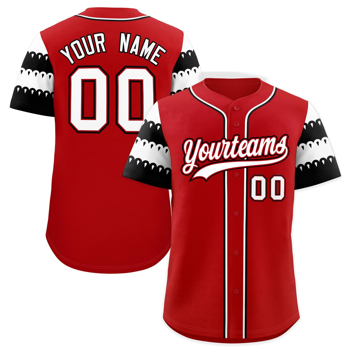 Custom Red White Black Sleeve Flag Lace Baseball Jersey | Sublimation Printed &amp; Embroidery,Add Name and Numbern,Perfect for Teams | KXKSHOP