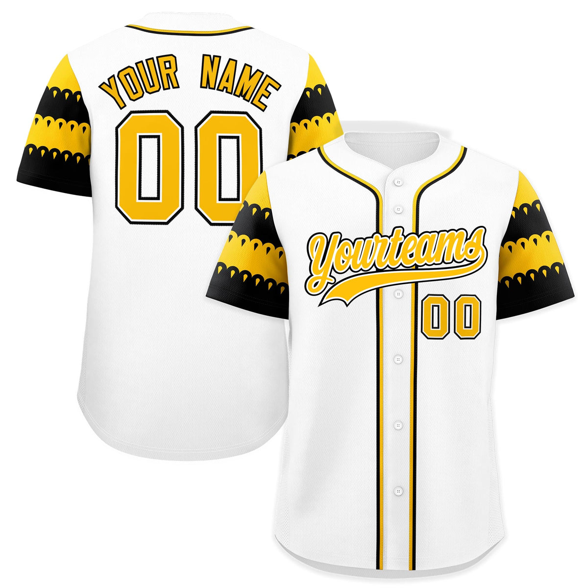 Custom White Gold Black Sleeve Flag Lace Baseball Jersey | Sublimation Printed &amp; Embroidery,Add Name and Numbern,Perfect for Teams | KXKSHOP