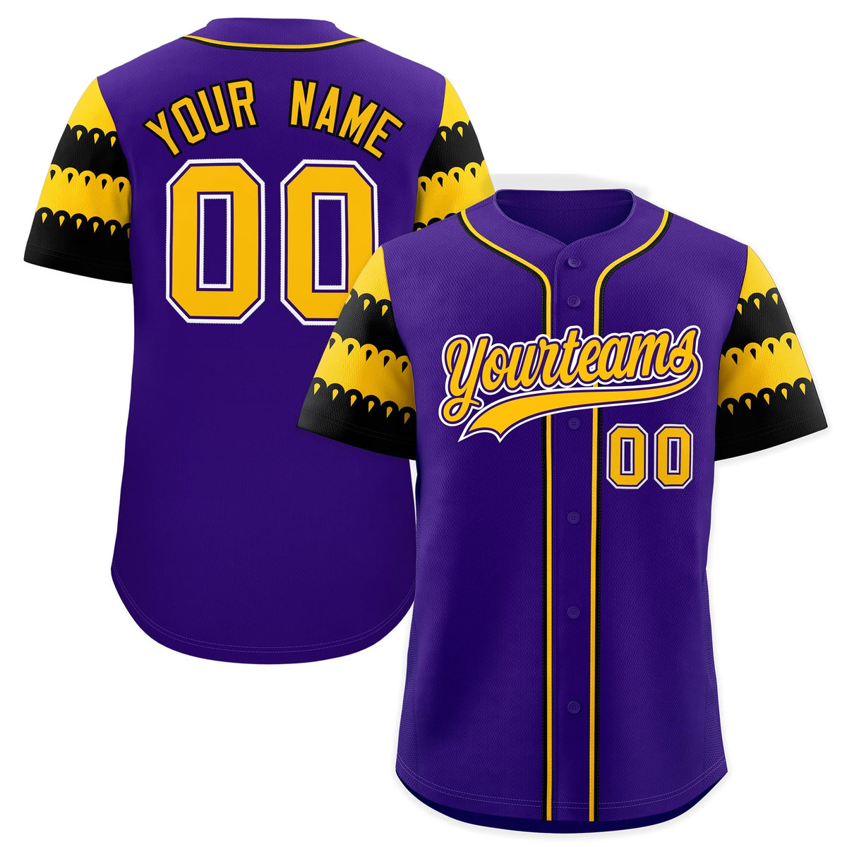 Custom Purple Gold Black Sleeve Flag Lace Baseball Jersey | Sublimation Printed &amp; Embroidery,Add Name and Numbern,Perfect for Teams | KXKSHOP