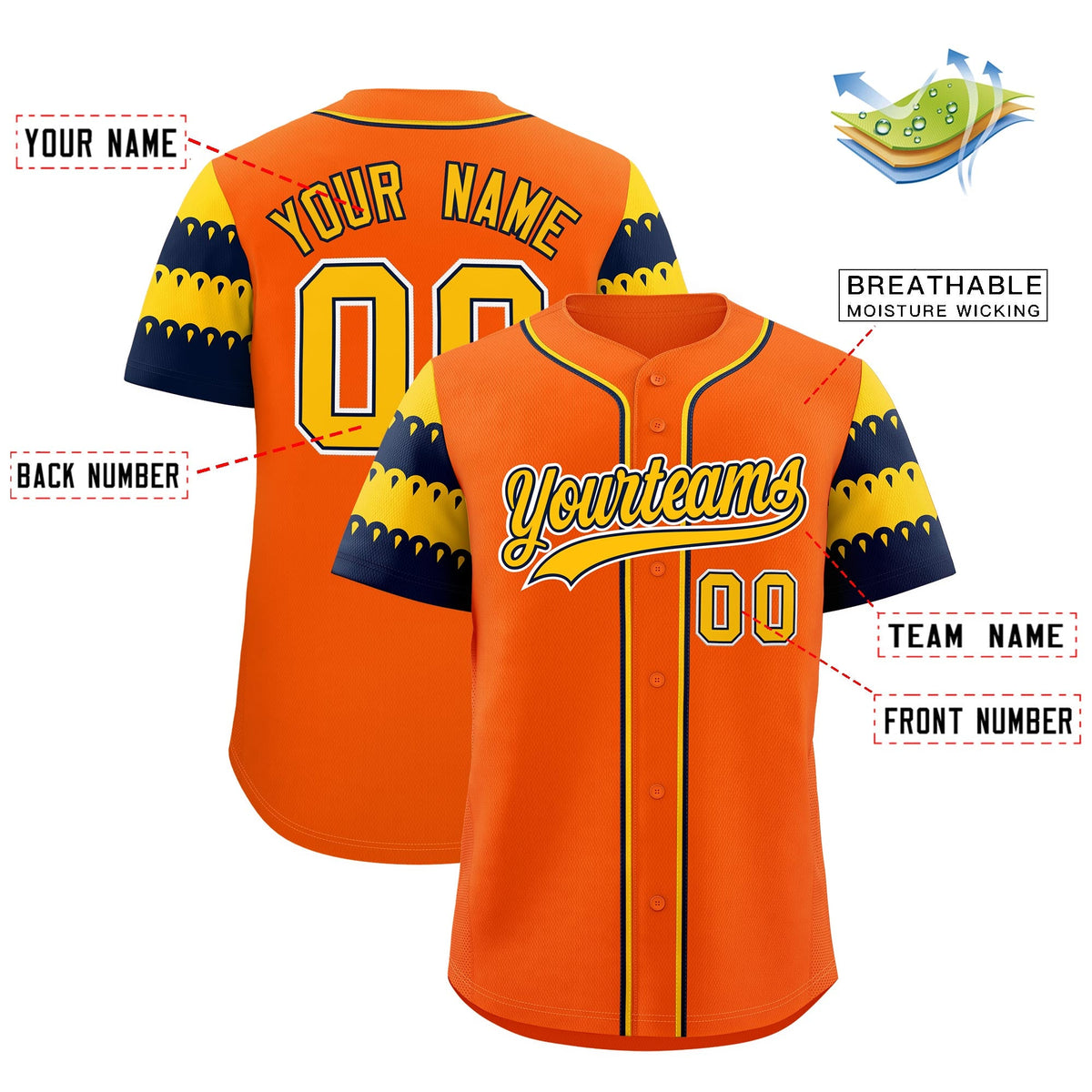 Custom Orange Gold Navy Sleeve Flag Lace Baseball Jersey | Sublimation Printed &amp; Embroidery,Add Name and Numbern,Perfect for Teams | KXKSHOP