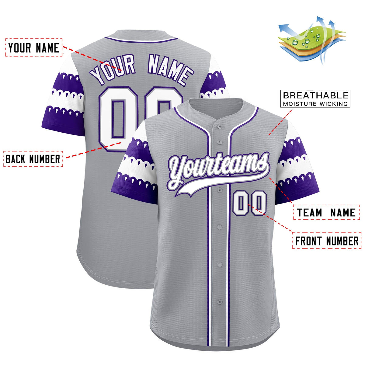 Custom Purple White Sleeve Flag Lace Baseball Jersey | Sublimation Printed &amp; Embroidery,Add Name and Numbern,Perfect for Teams | KXKSHOP